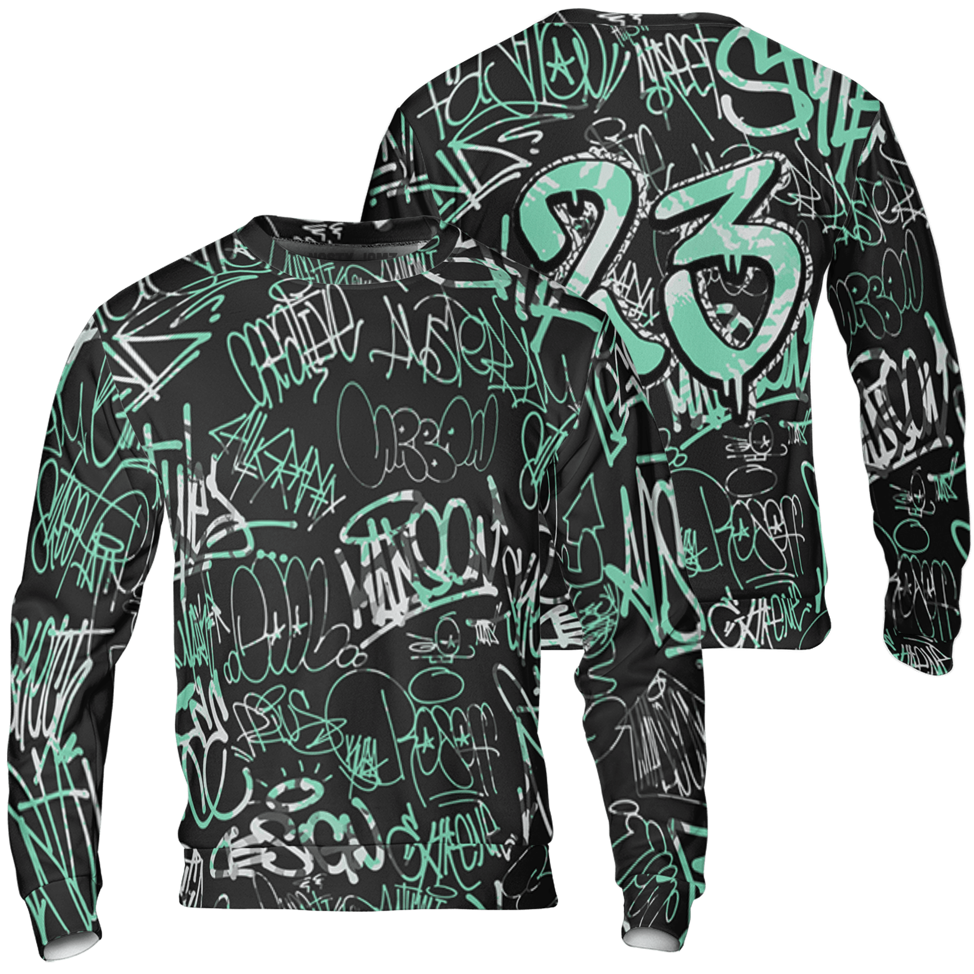Green Glow 3s Sweatshirt Match 23 Hiphop 3D All-Over Print Graffiti Pattern - NastyJamz