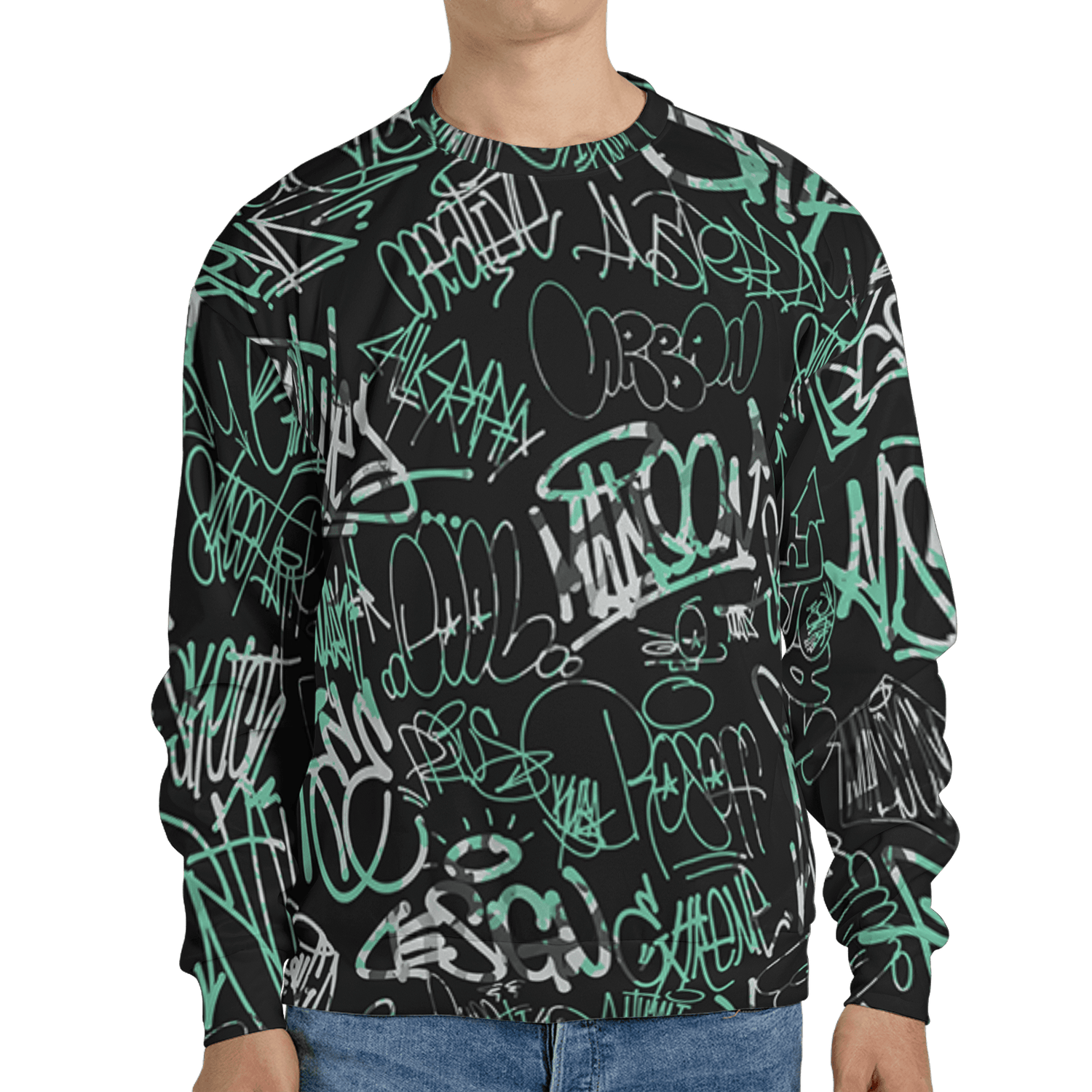 Green Glow 3s Sweatshirt Match 23 Hiphop 3D All-Over Print Graffiti Pattern - NastyJamz