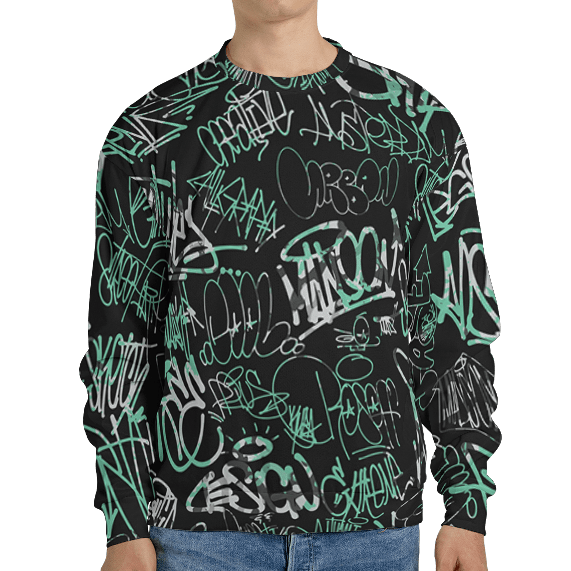 Green Glow 3s Sweatshirt Match 23 Hiphop 3D All-Over Print Graffiti Pattern - NastyJamz