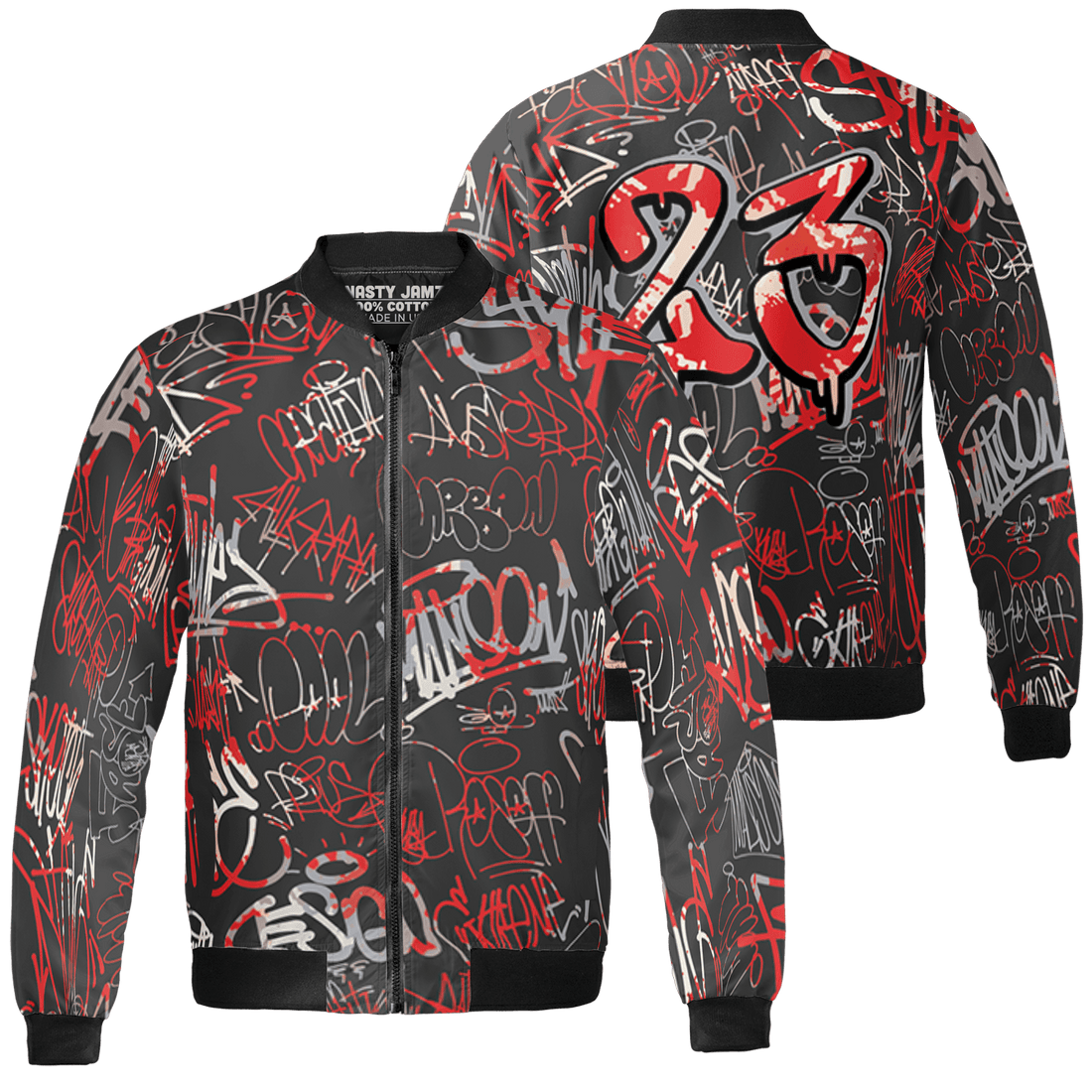 Bred Reimagined 4s Jacket Match 23 Hiphop 3D All-Over Print Graffiti Pattern - NastyJamz