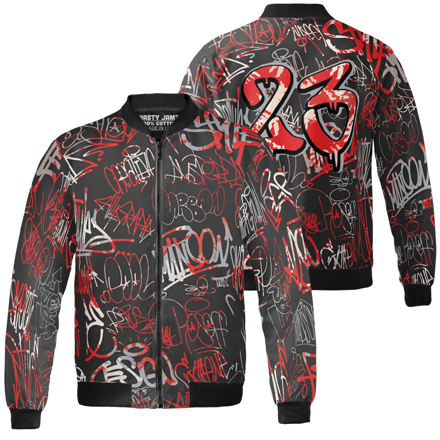 Bred Reimagined 4s Jacket Match 23 Hiphop 3D All-Over Print Graffiti Pattern - NastyJamz