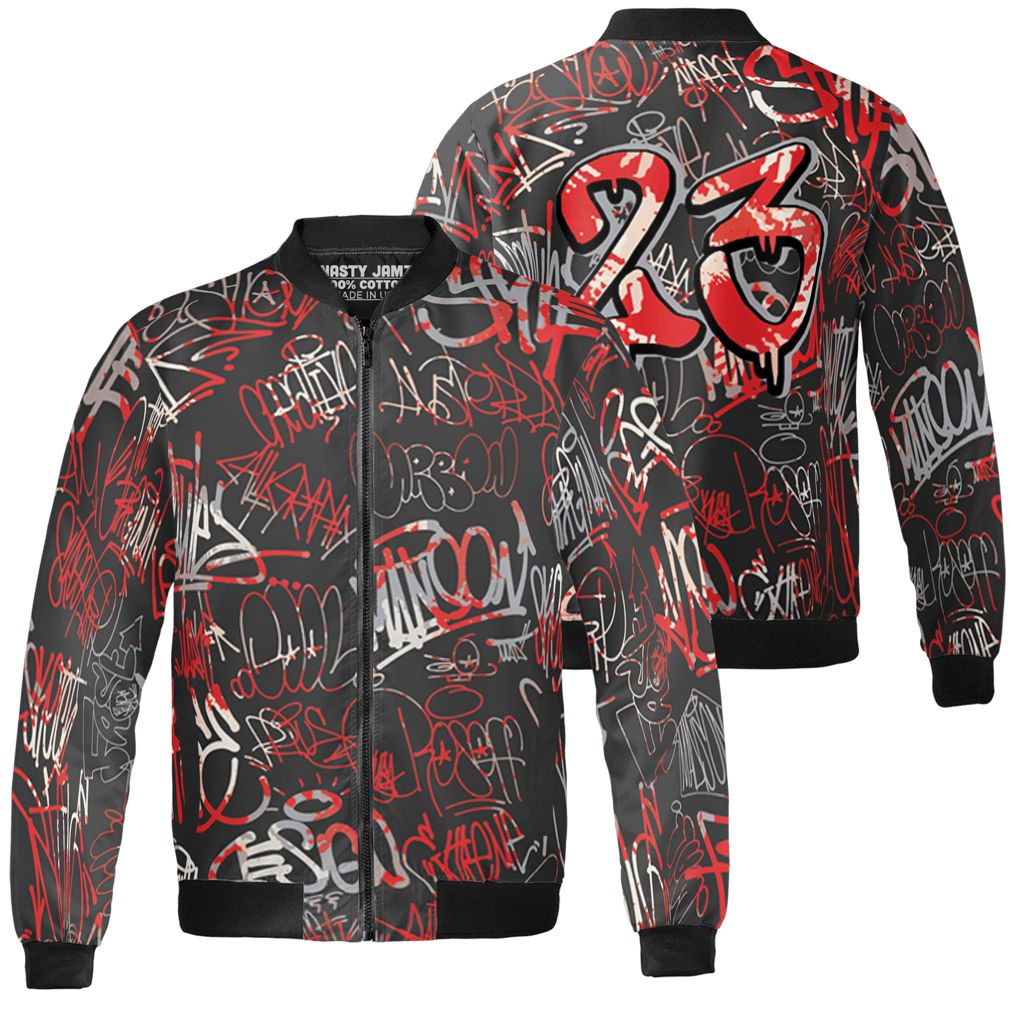 Bred Reimagined 4s Jacket Match 23 Hiphop 3D All-Over Print Graffiti Pattern - NastyJamz