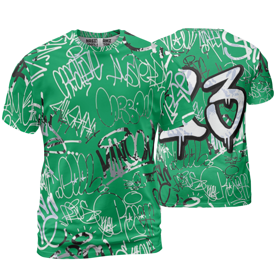 Lucky Green 5s T Shirt Match 23 Hiphop 3D All-Over Print Graffiti Pattern - NastyJamz