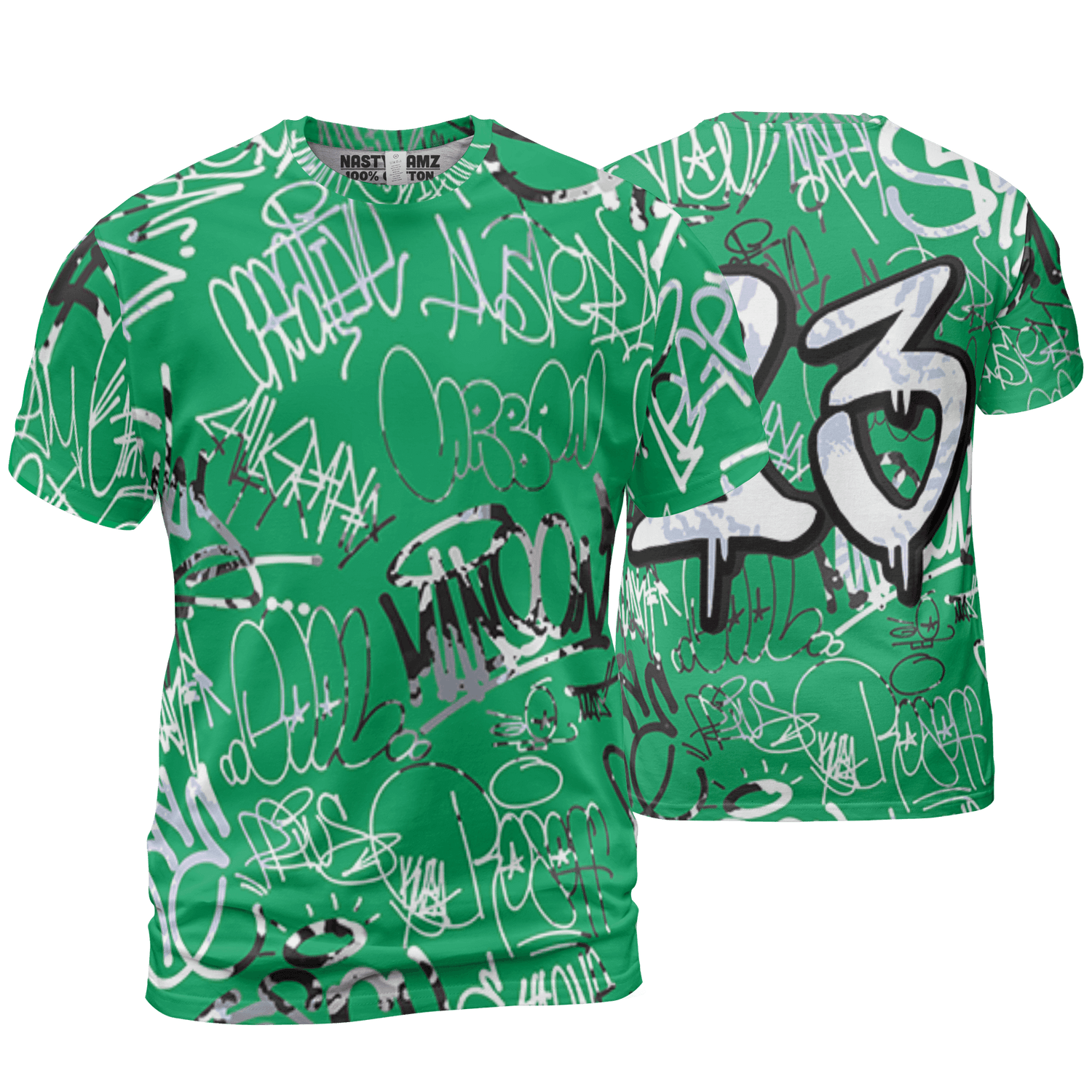 Lucky Green 5s T Shirt Match 23 Hiphop 3D All-Over Print Graffiti Pattern - NastyJamz