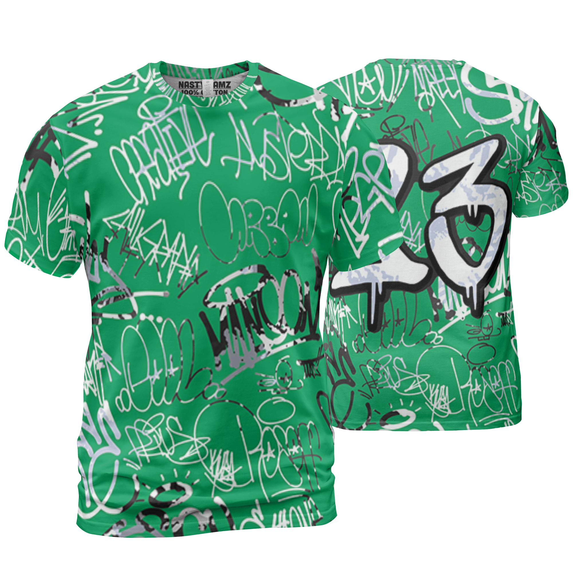 Lucky Green 5s T Shirt Match 23 Hiphop 3D All-Over Print Graffiti Pattern - NastyJamz