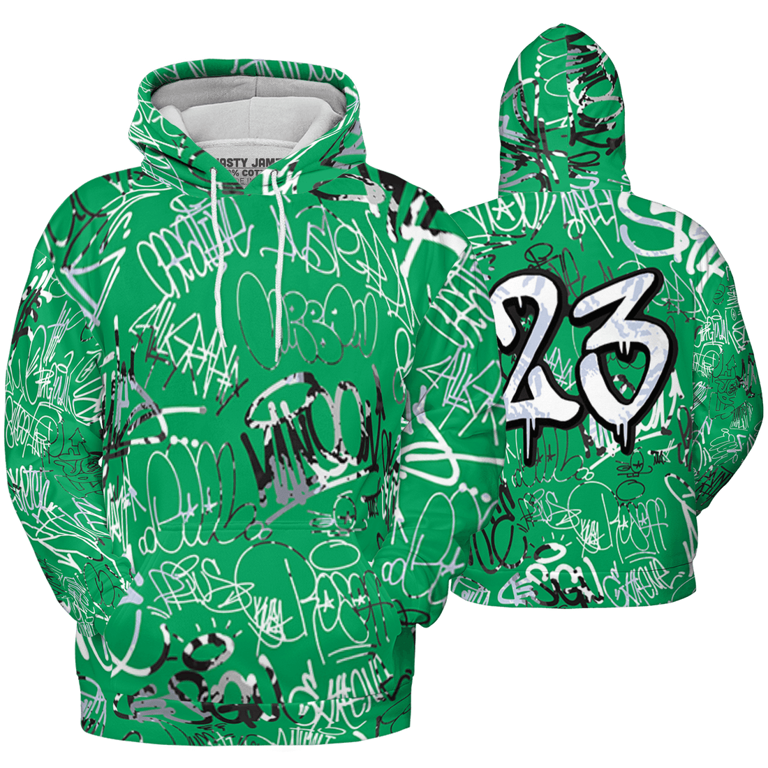 Lucky Green 5s Hoodie Match 23 Hiphop 3D All-Over Print Graffiti Pattern - NastyJamz