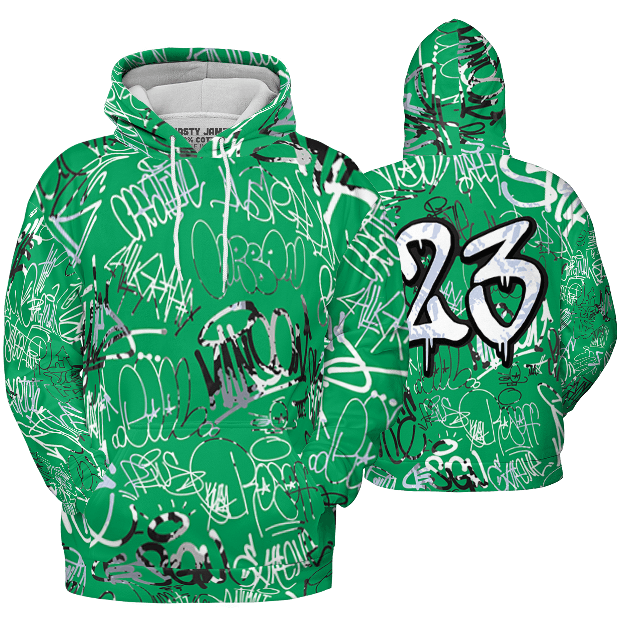 Lucky Green 5s Hoodie Match 23 Hiphop 3D All-Over Print Graffiti Pattern - NastyJamz