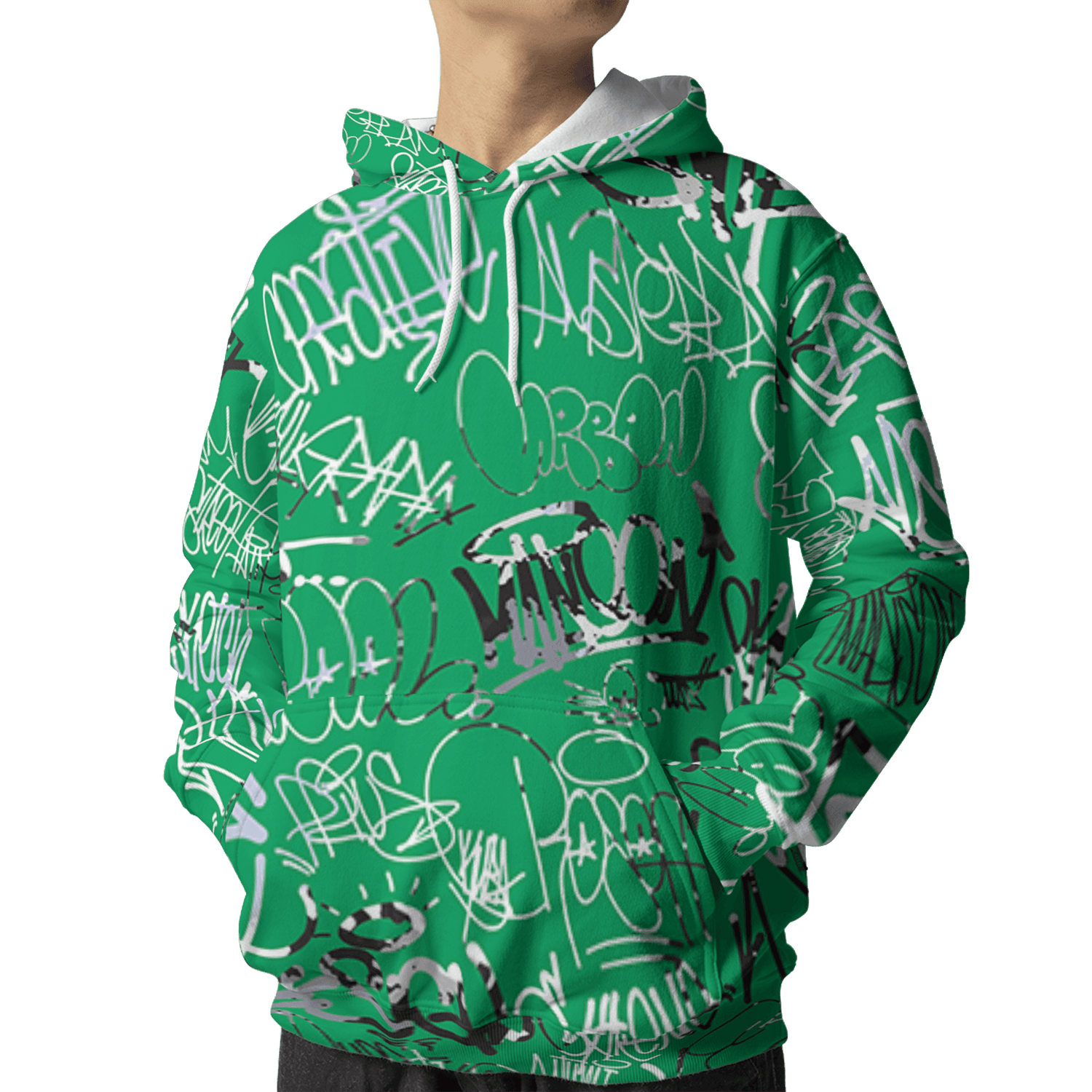 Lucky Green 5s Hoodie Match 23 Hiphop 3D All-Over Print Graffiti Pattern - NastyJamz