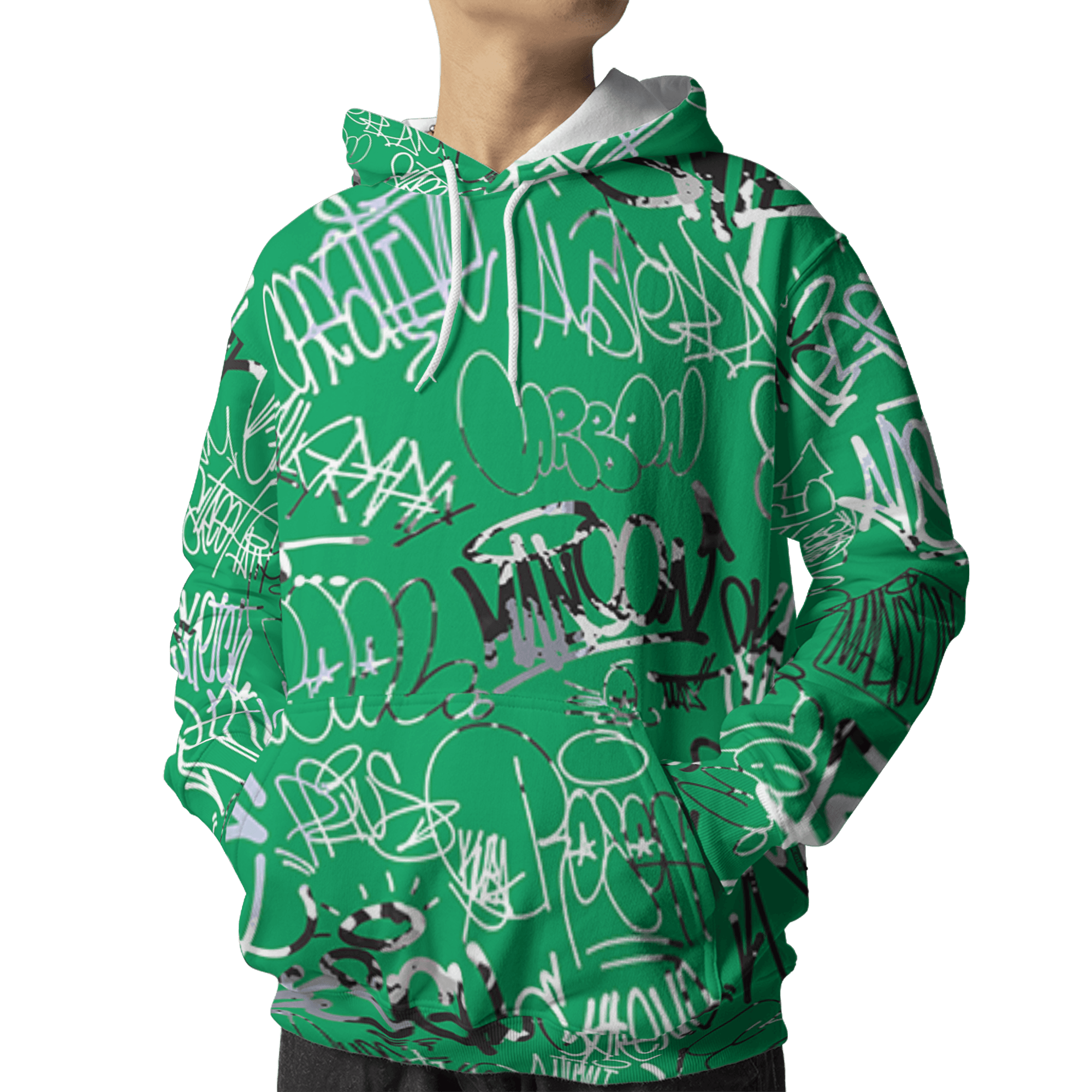 Lucky Green 5s Hoodie Match 23 Hiphop 3D All-Over Print Graffiti Pattern - NastyJamz