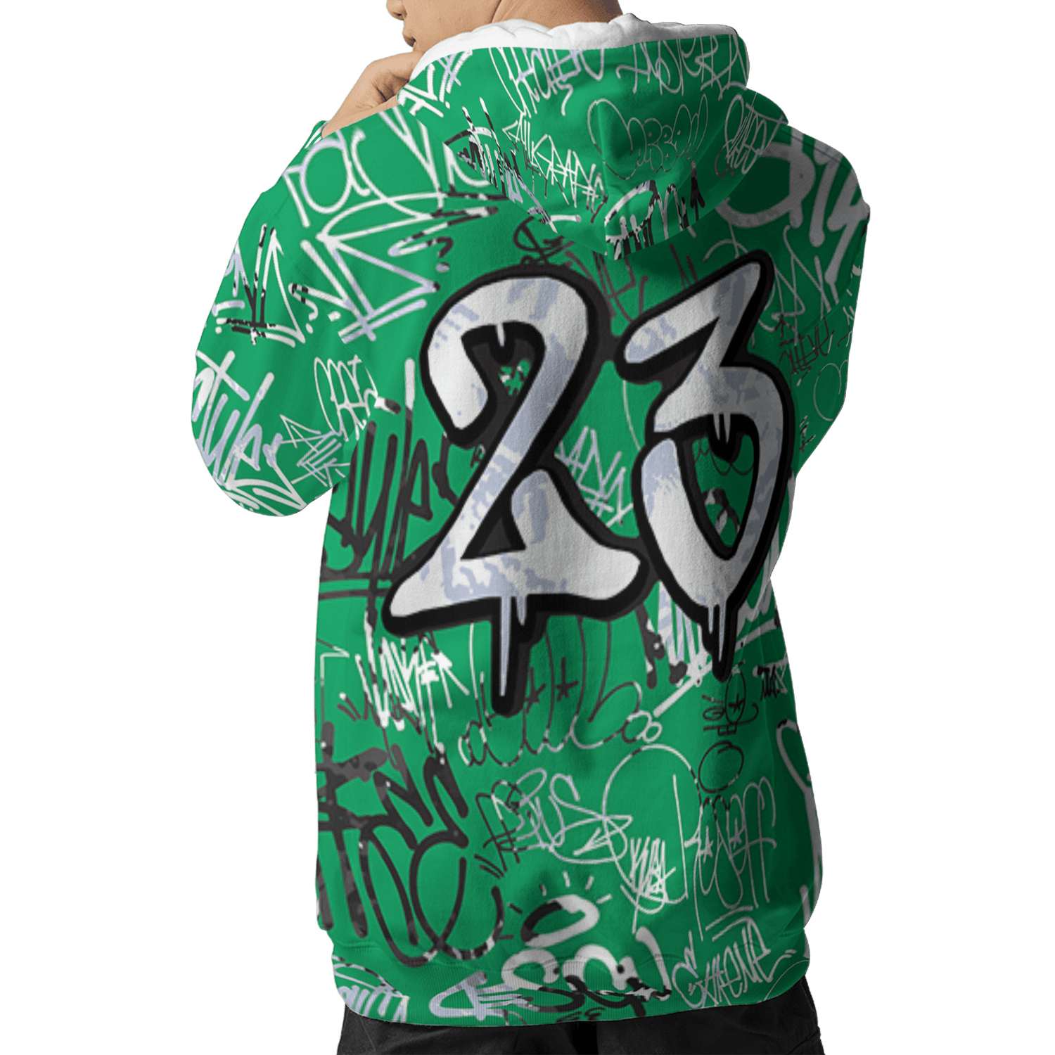 Lucky Green 5s Hoodie Match 23 Hiphop 3D All-Over Print Graffiti Pattern - NastyJamz