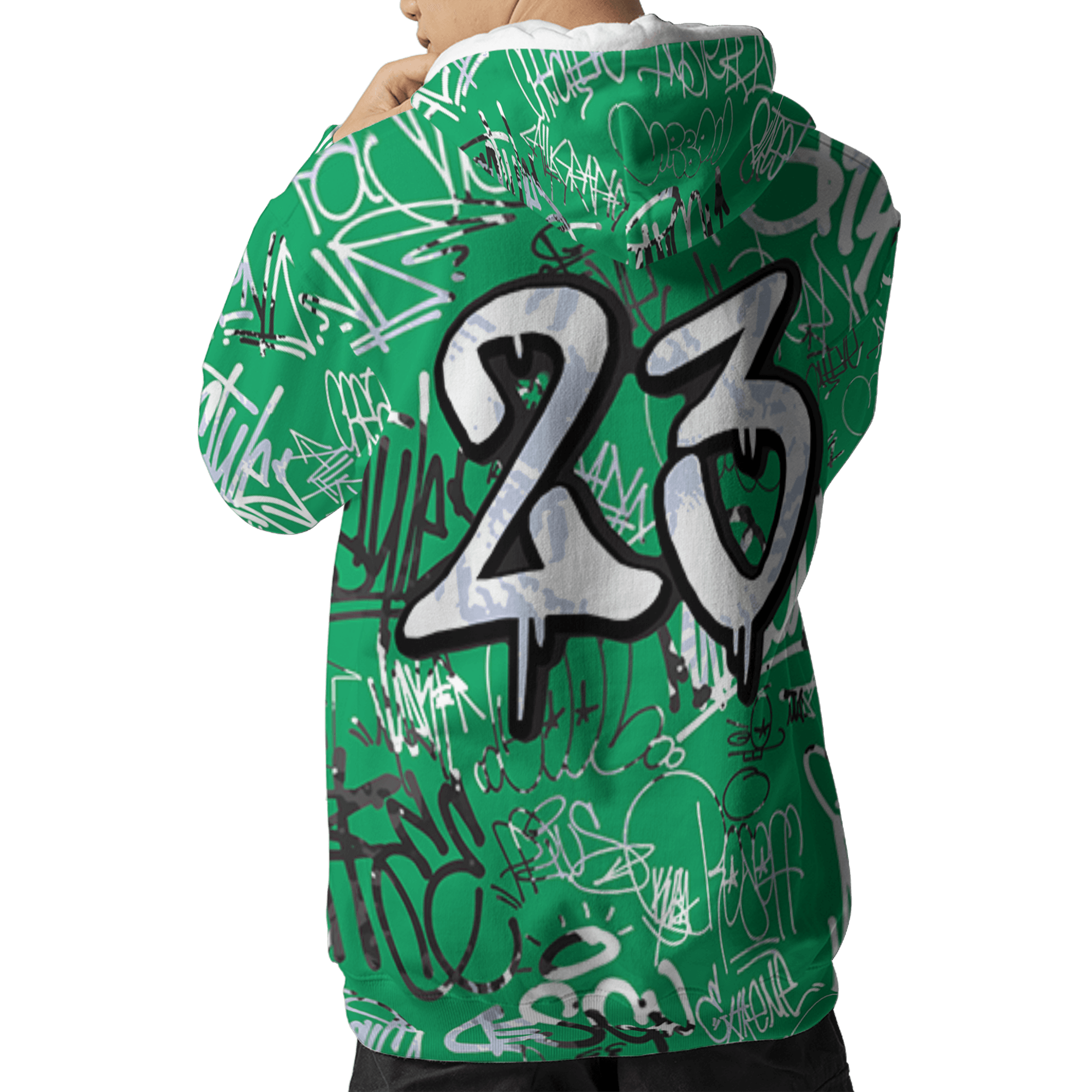 Lucky Green 5s Hoodie Match 23 Hiphop 3D All-Over Print Graffiti Pattern - NastyJamz