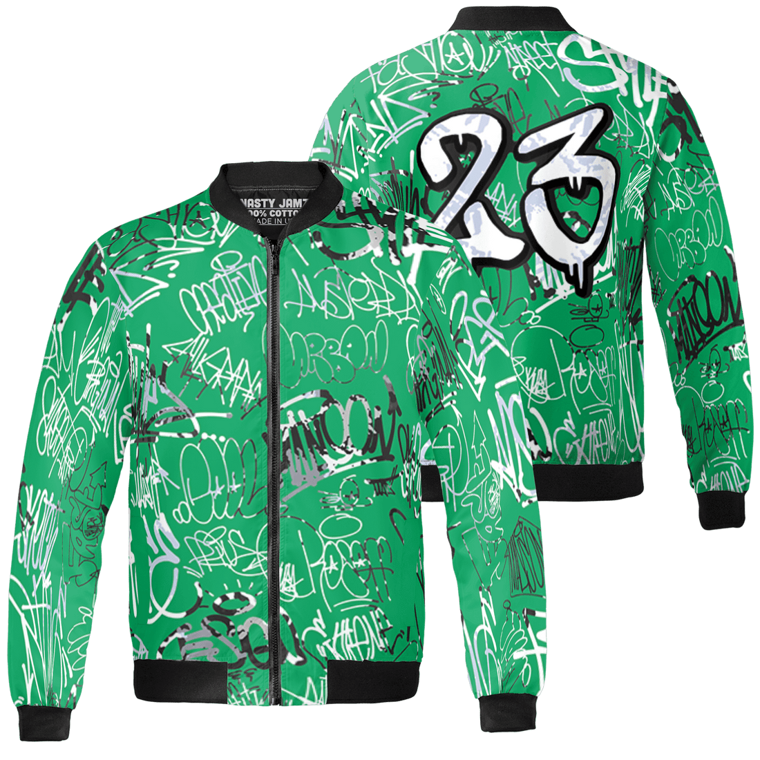 Lucky Green 5s Jacket Match 23 Hiphop 3D All-Over Print Graffiti Pattern - NastyJamz