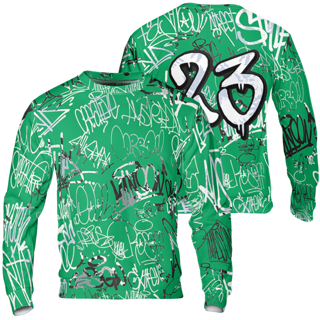Lucky Green 5s Sweatshirt Match 23 Hiphop 3D All-Over Print Graffiti Pattern - NastyJamz