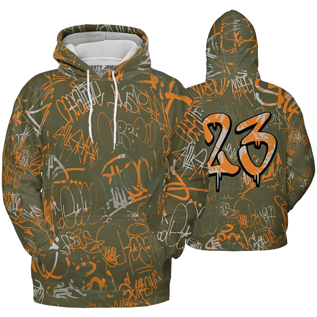 Olive 5s Hoodie Match 23 Hiphop 3D All-Over Print Graffiti Pattern - NastyJamz