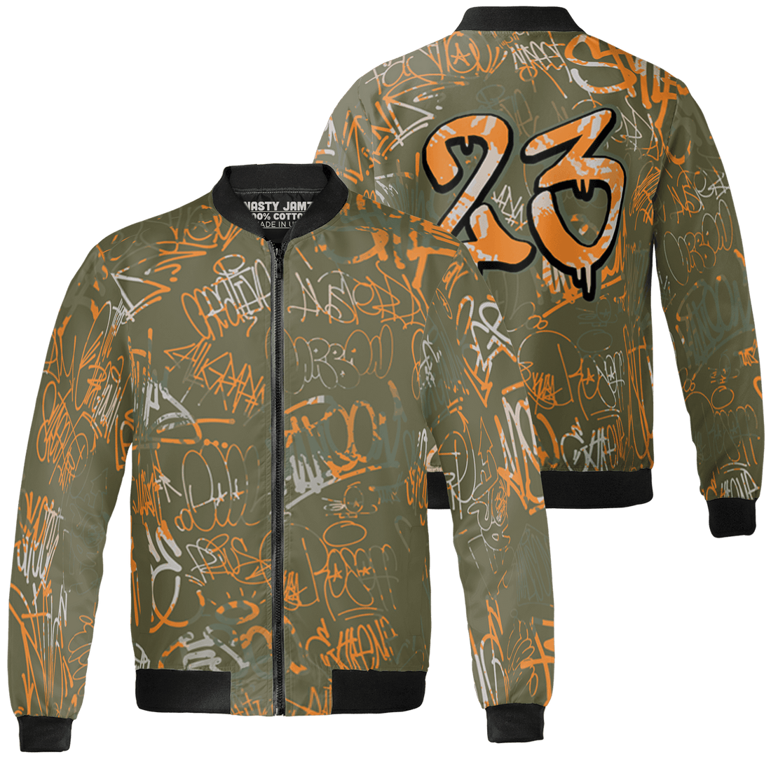 Olive 5s Jacket Match 23 Hiphop 3D All-Over Print Graffiti Pattern - NastyJamz