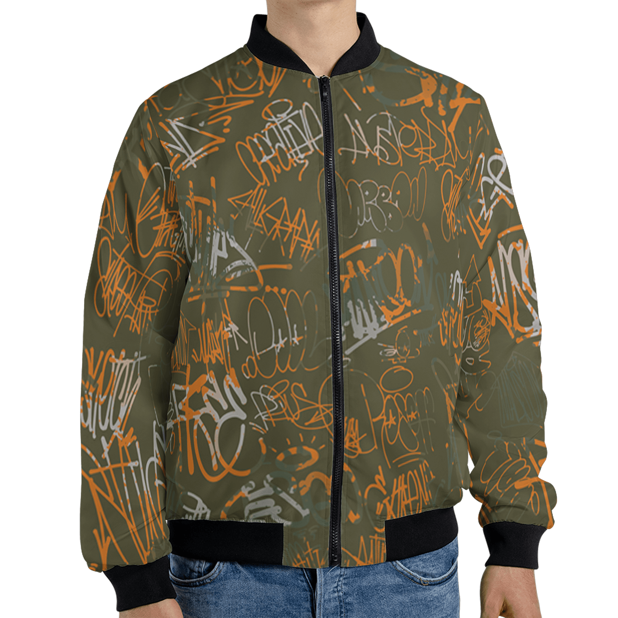 Olive 5s Jacket Match 23 Hiphop 3D All-Over Print Graffiti Pattern - NastyJamz