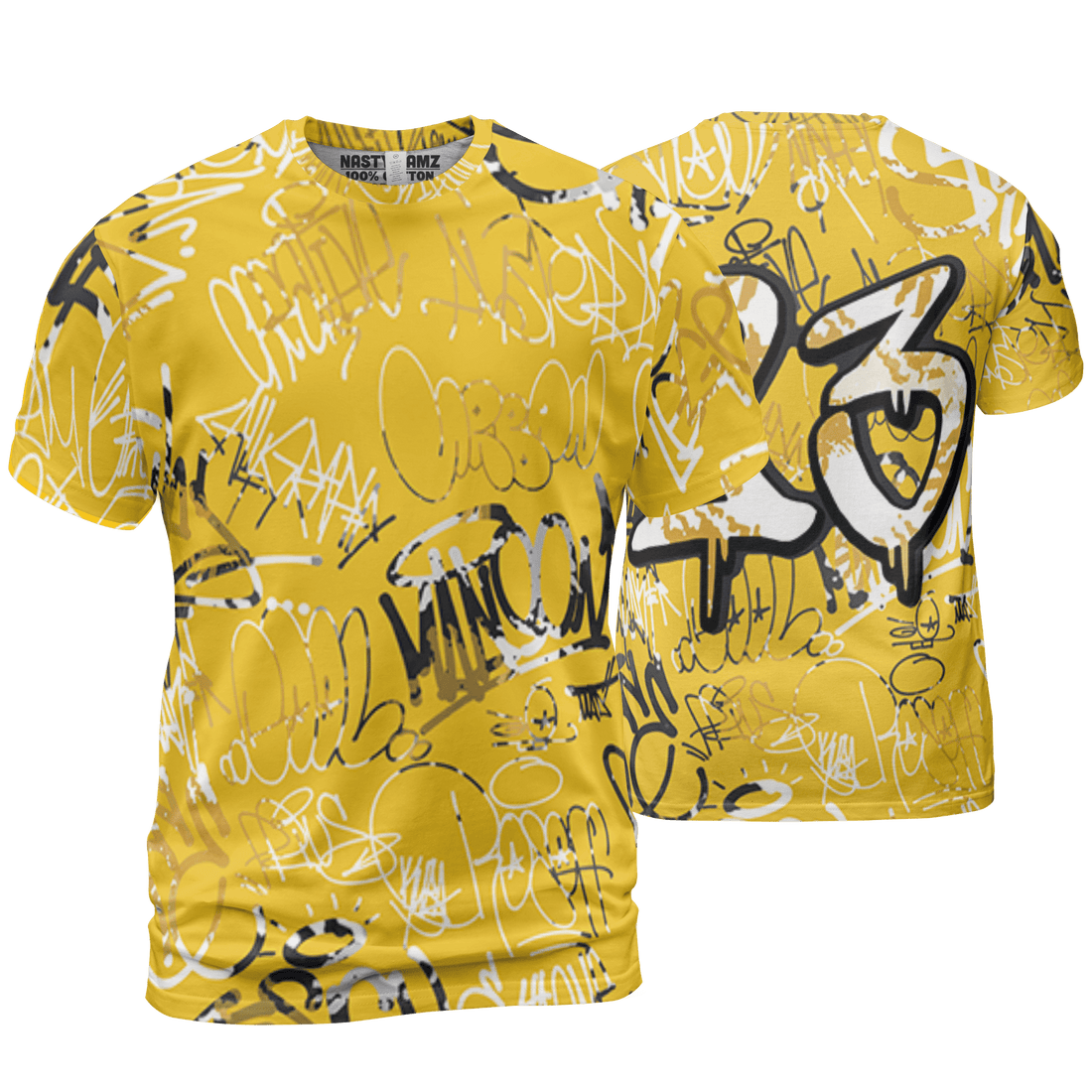 Yellow Ochre 6s T Shirt Match 23 Hiphop 3D All-Over Print Graffiti Pattern - NastyJamz