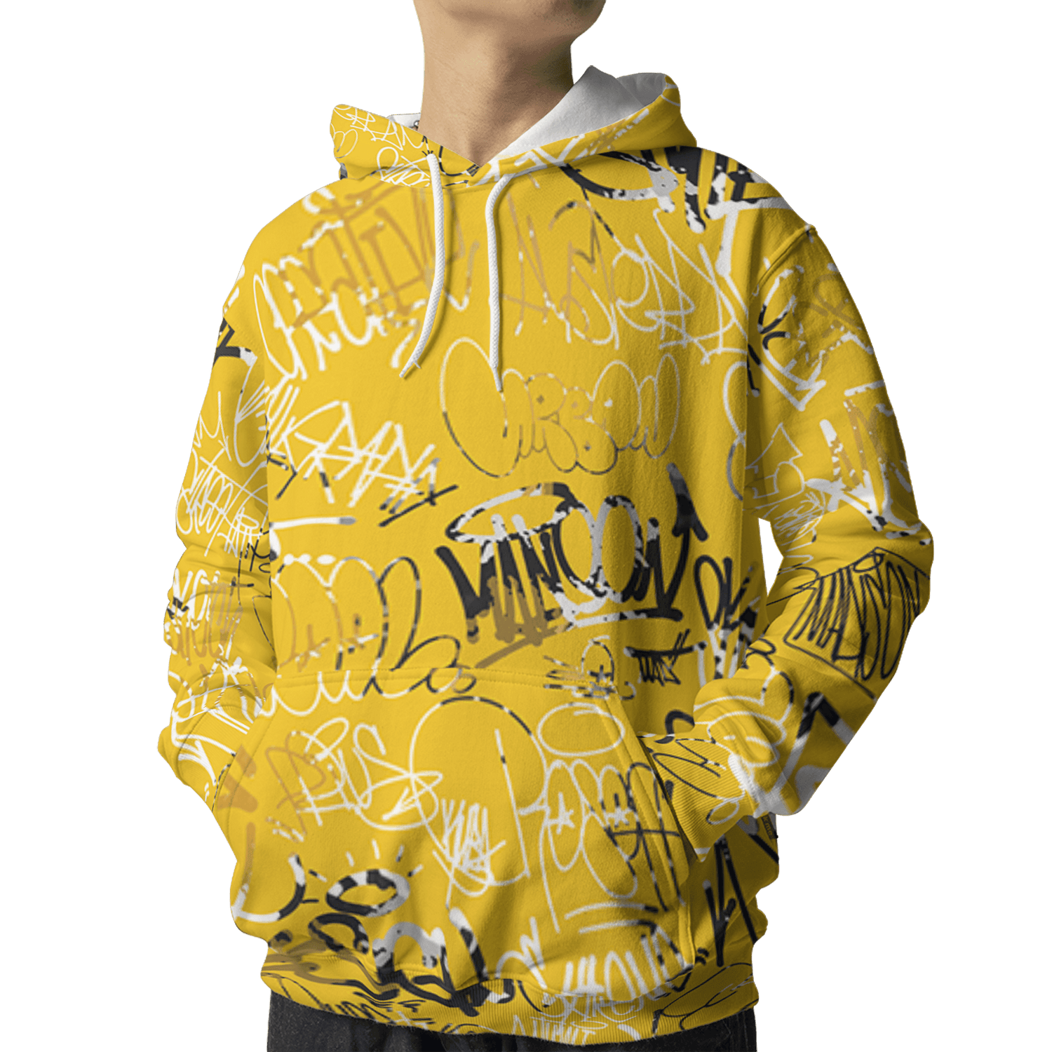 Yellow Ochre 6s Hoodie Match 23 Hiphop 3D All-Over Print Graffiti Pattern - NastyJamz