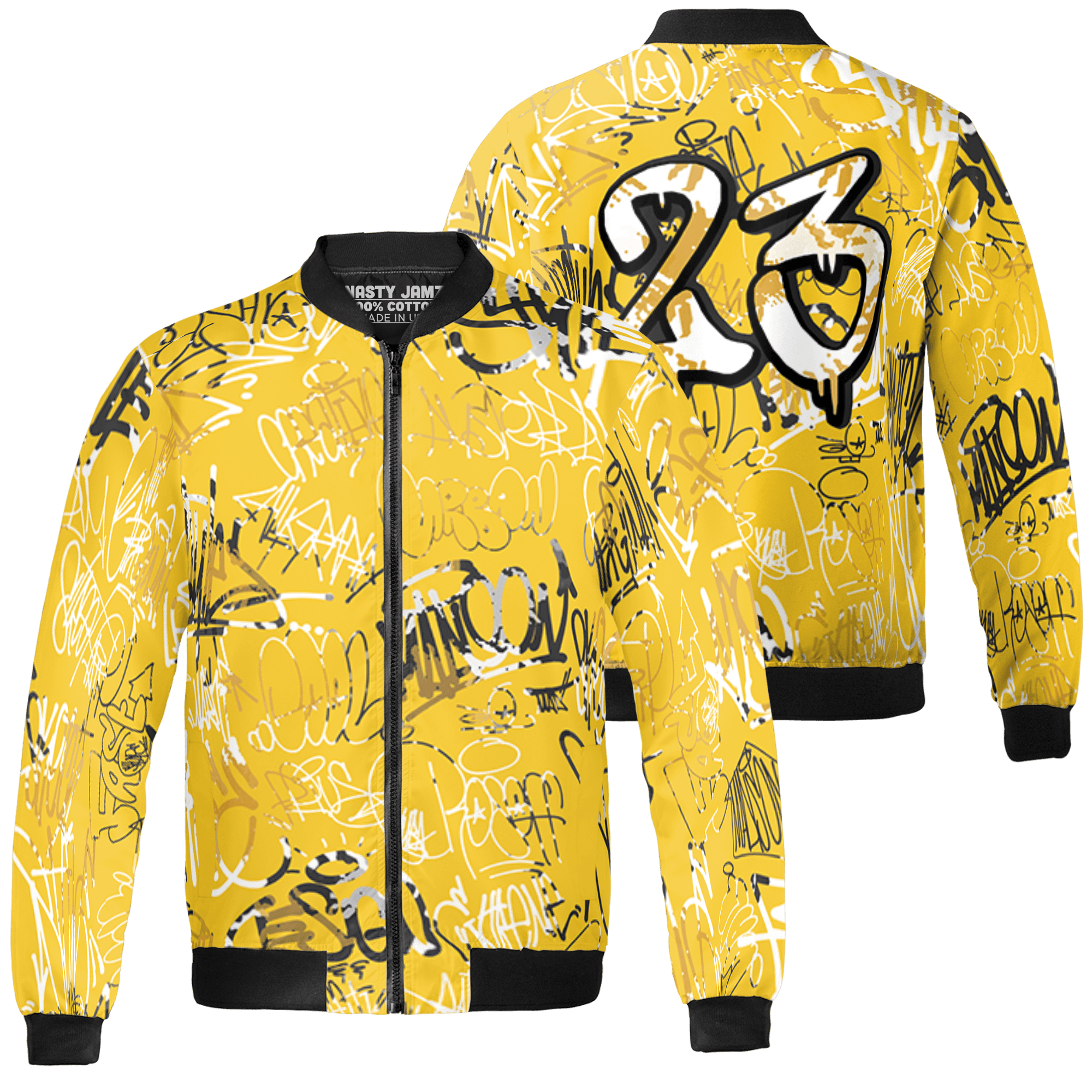 Yellow Ochre 6s Jacket Match 23 Hiphop 3D All-Over Print Graffiti Pattern - NastyJamz