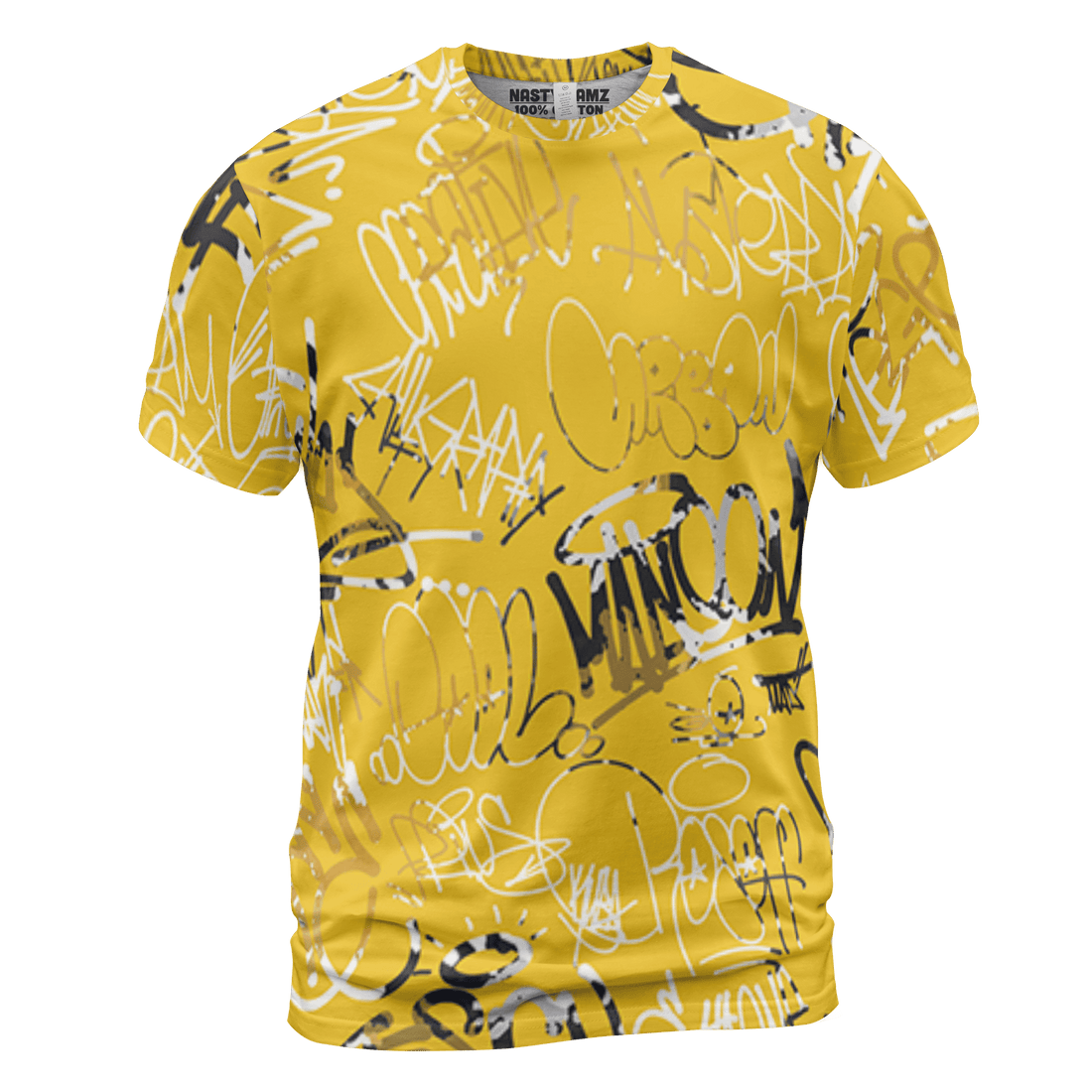 Yellow Ochre 6s T Shirt Match 23 Hiphop 3D All-Over Print Graffiti Pattern - NastyJamz