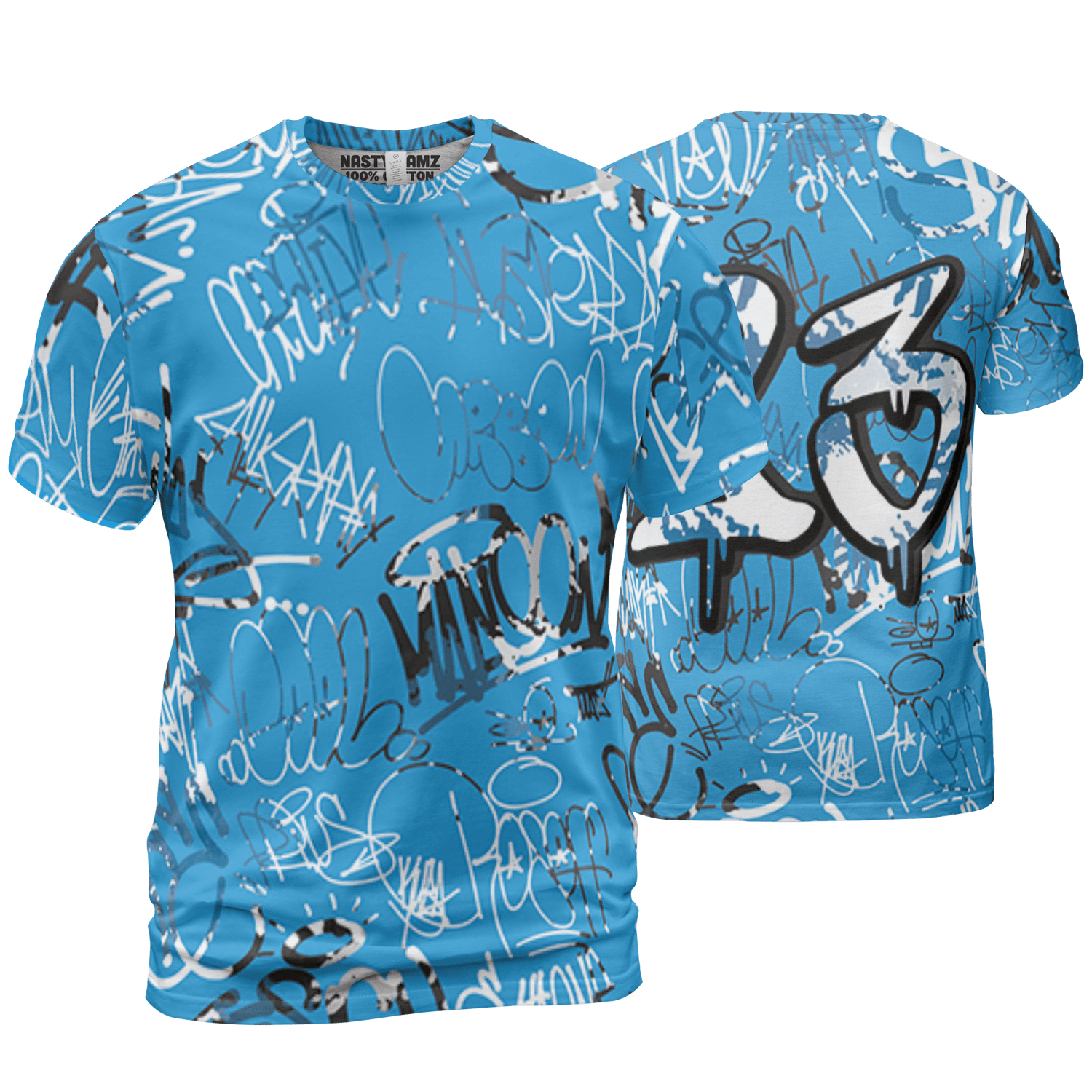 Powder Blue 9s T Shirt Match 23 Hiphop 3D All-Over Print Graffiti Pattern - NastyJamz