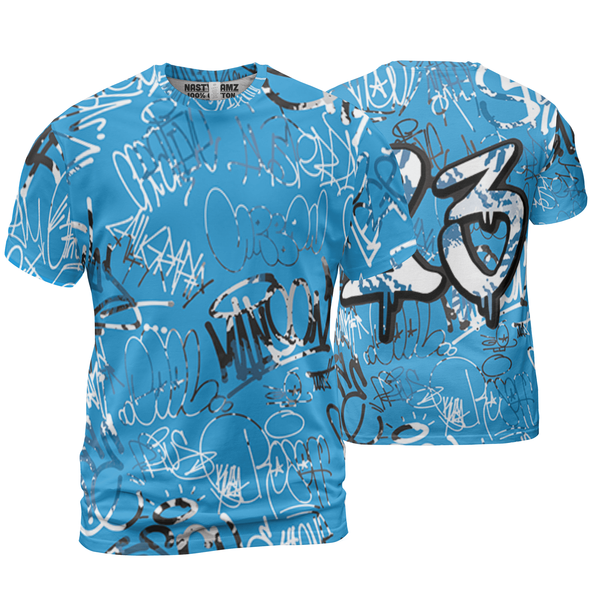 Powder Blue 9s T Shirt Match 23 Hiphop 3D All-Over Print Graffiti Pattern - NastyJamz