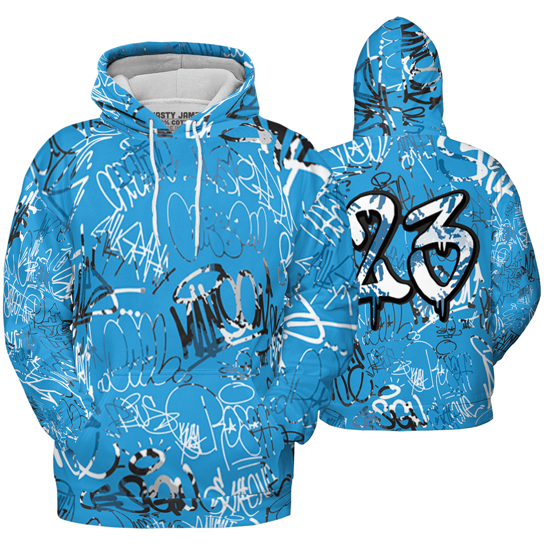 Powder Blue 9s Hoodie Match 23 Hiphop 3D All-Over Print Graffiti Pattern - NastyJamz