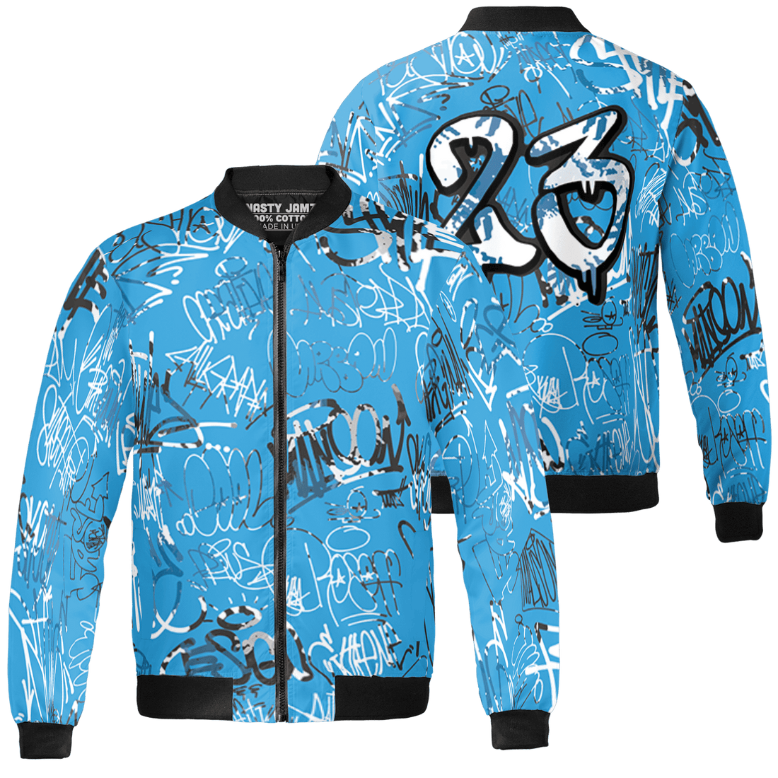 Powder Blue 9s Jacket Match 23 Hiphop 3D All-Over Print Graffiti Pattern - NastyJamz