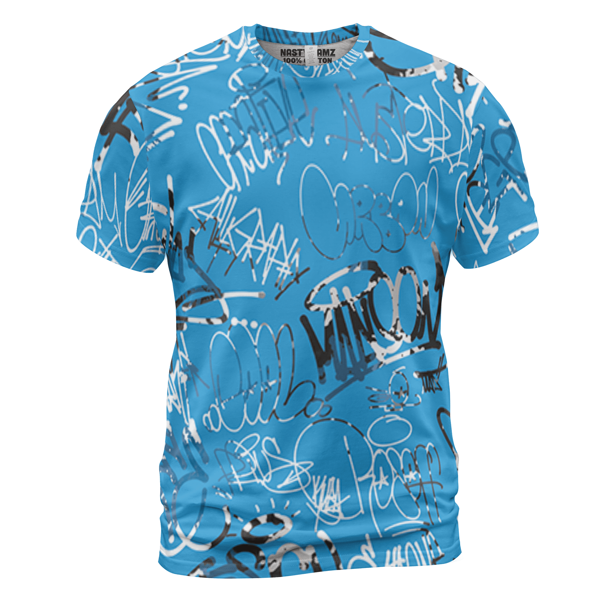 Powder Blue 9s T Shirt Match 23 Hiphop 3D All-Over Print Graffiti Pattern - NastyJamz