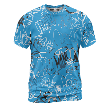 Powder Blue 9s T Shirt Match 23 Hiphop 3D All-Over Print Graffiti Pattern - NastyJamz