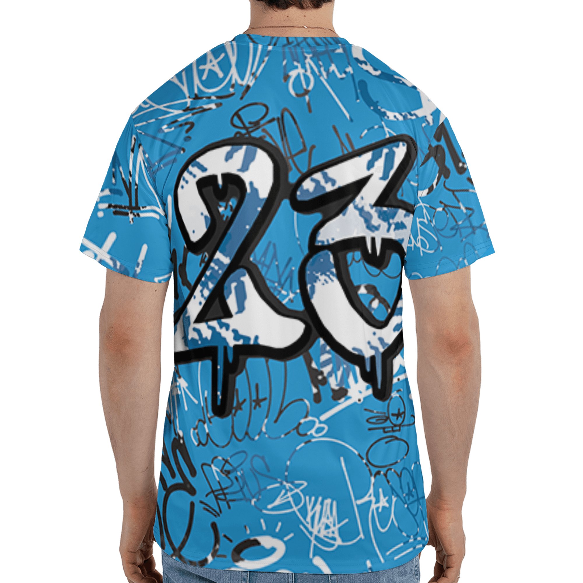 Powder Blue 9s T Shirt Match 23 Hiphop 3D All-Over Print Graffiti Pattern - NastyJamz
