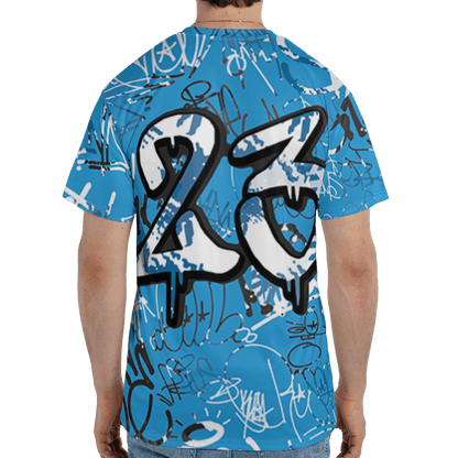 Powder Blue 9s T Shirt Match 23 Hiphop 3D All-Over Print Graffiti Pattern - NastyJamz
