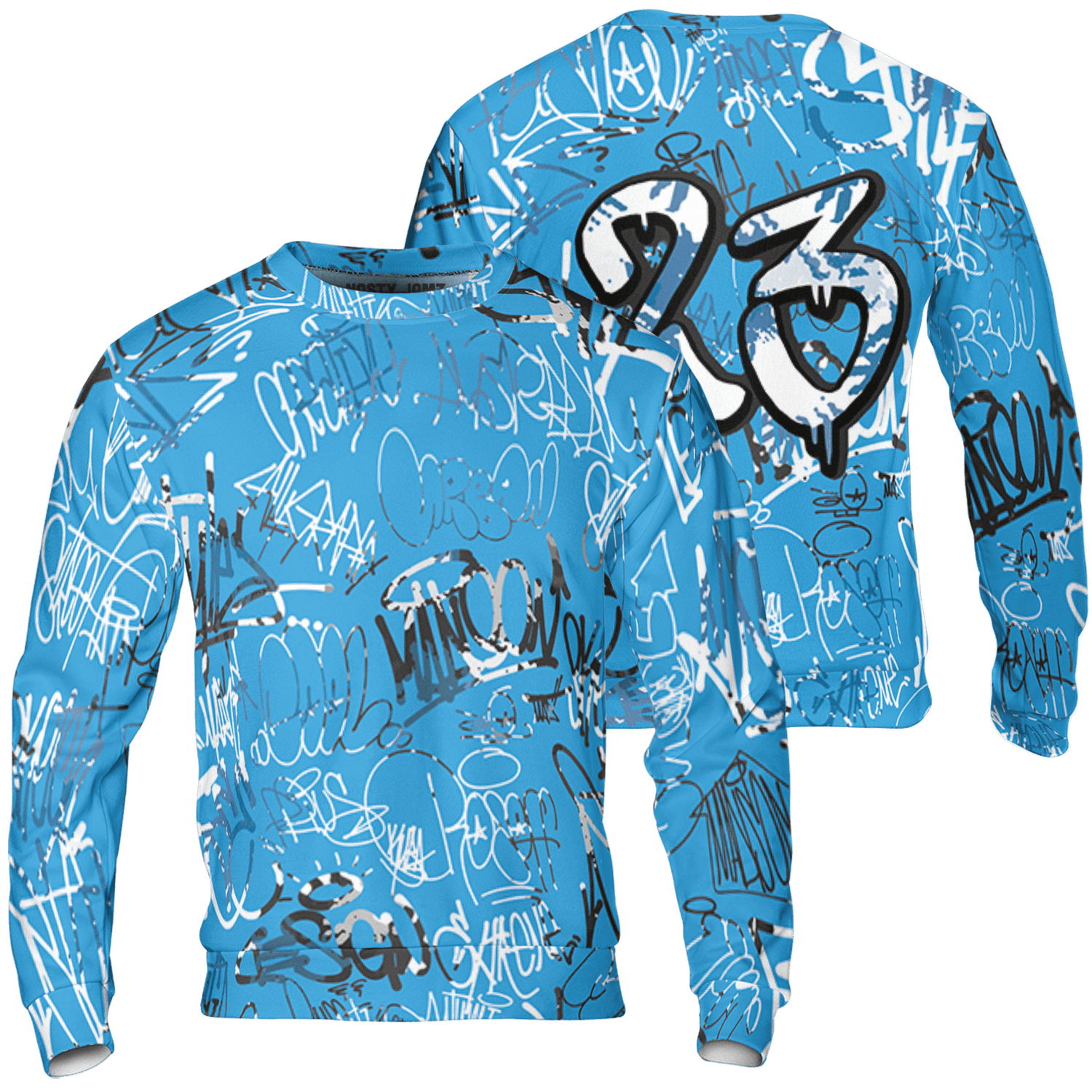 Powder Blue 9s Sweatshirt Match 23 Hiphop 3D All-Over Print Graffiti Pattern - NastyJamz
