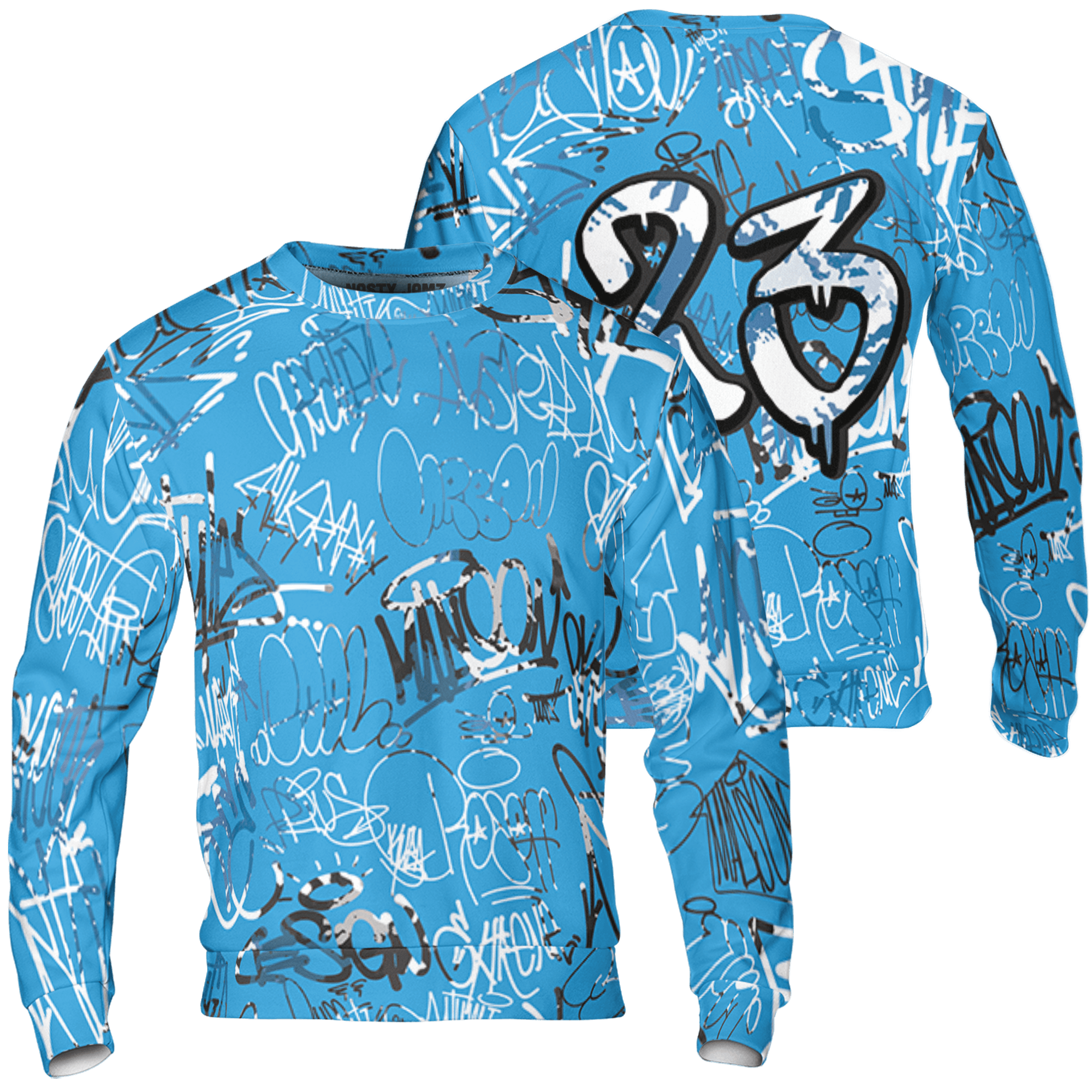Powder Blue 9s Sweatshirt Match 23 Hiphop 3D All-Over Print Graffiti Pattern - NastyJamz