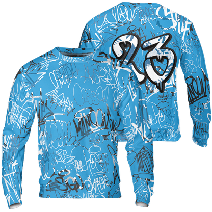Powder Blue 9s Sweatshirt Match 23 Hiphop 3D All-Over Print Graffiti Pattern - NastyJamz