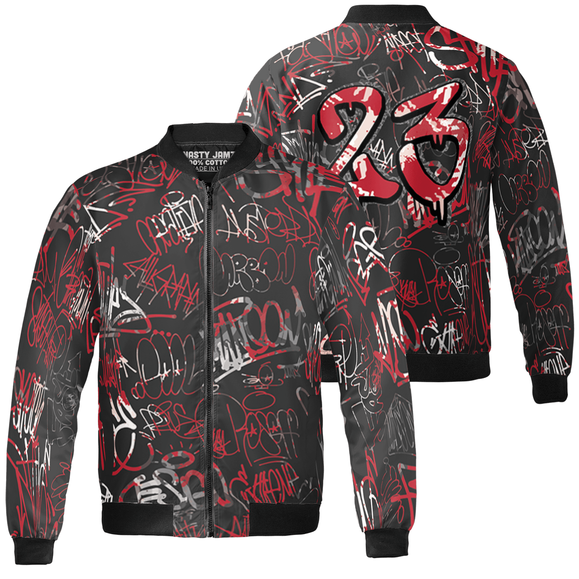 Spizike Low Bred Jacket Match 23 Hiphop 3D All-Over Print Graffiti Pattern - NastyJamz