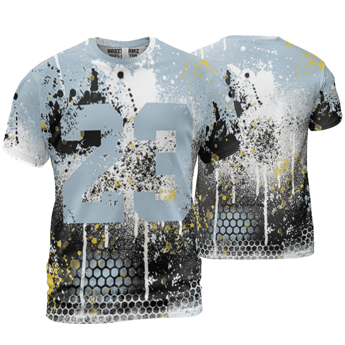 Blue Grey 13s T Shirt Match 23 Painted Graffiti 3D All-Over Print - NastyJamz