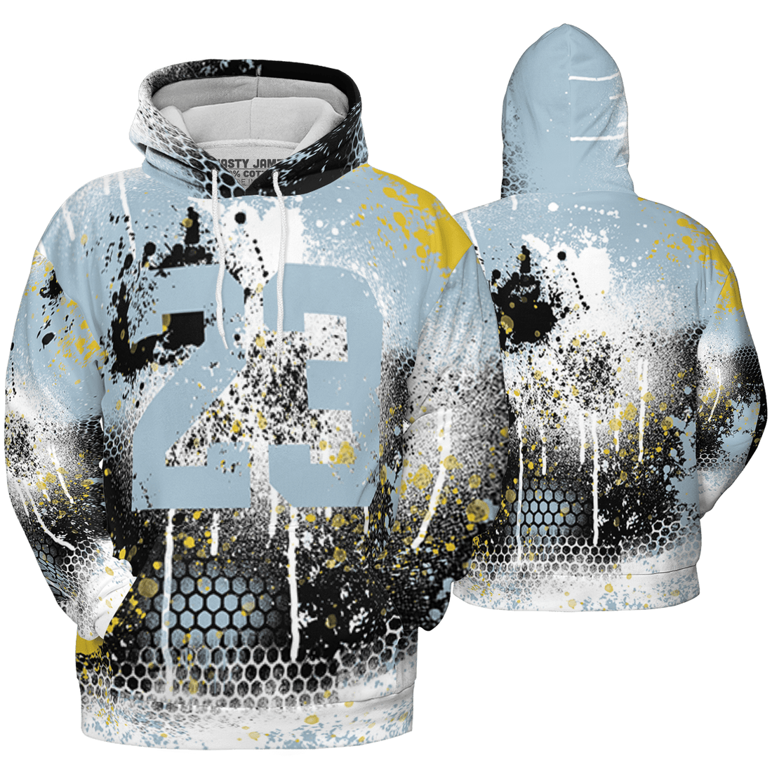Blue Grey 13s Hoodie Match 23 Painted Graffiti 3D All-Over Print - NastyJamz