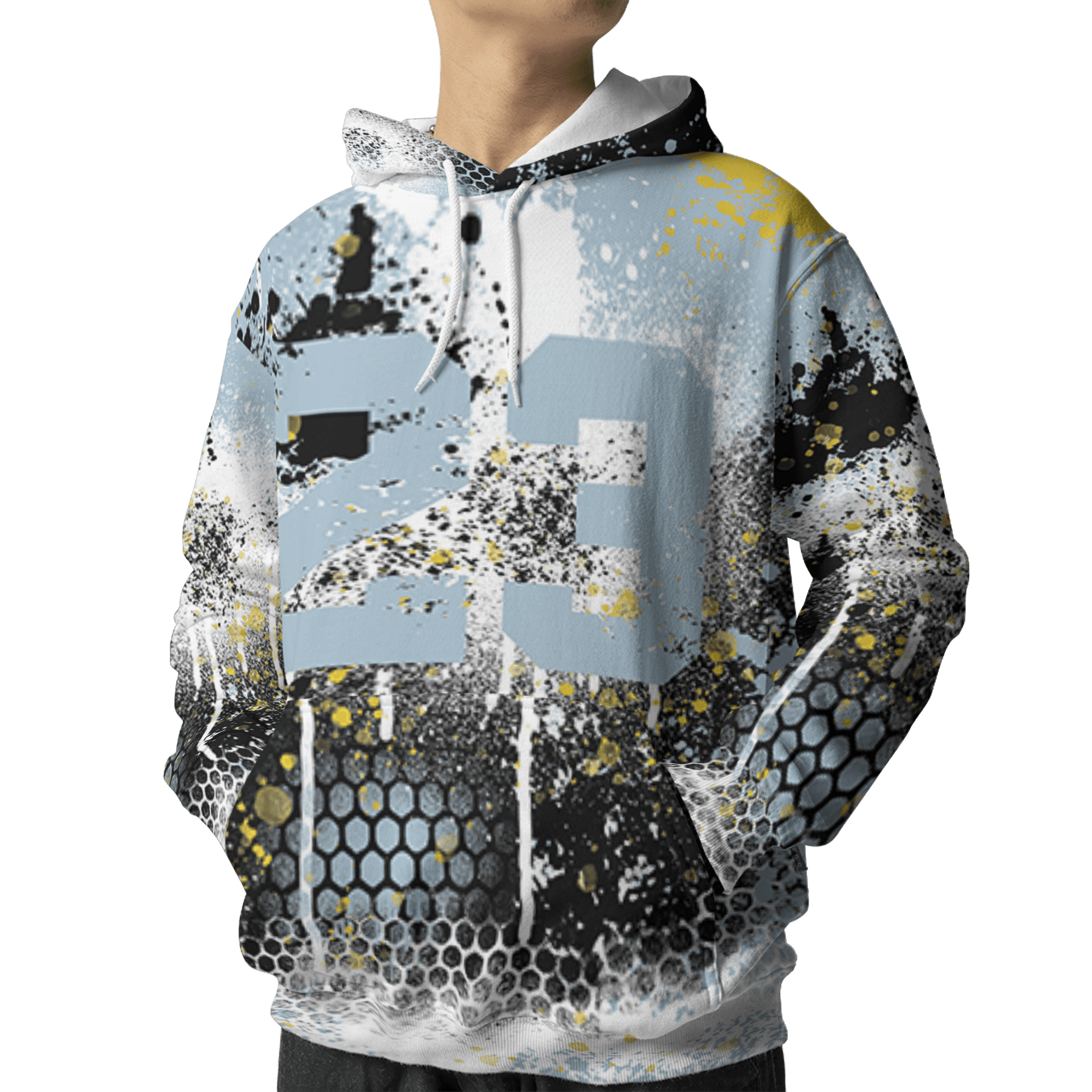 Blue Grey 13s Hoodie Match 23 Painted Graffiti 3D All-Over Print - NastyJamz