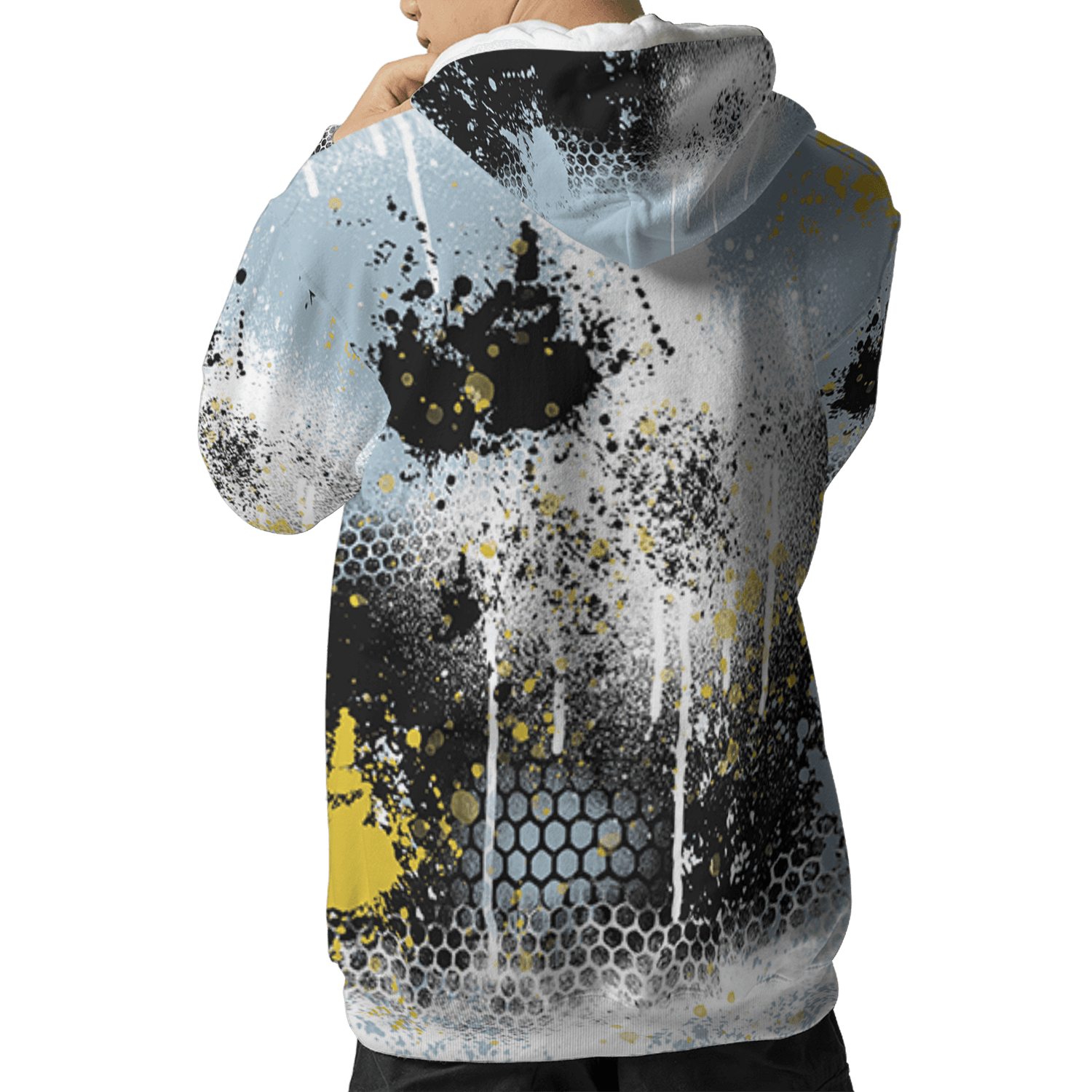 Blue Grey 13s Hoodie Match 23 Painted Graffiti 3D All-Over Print - NastyJamz