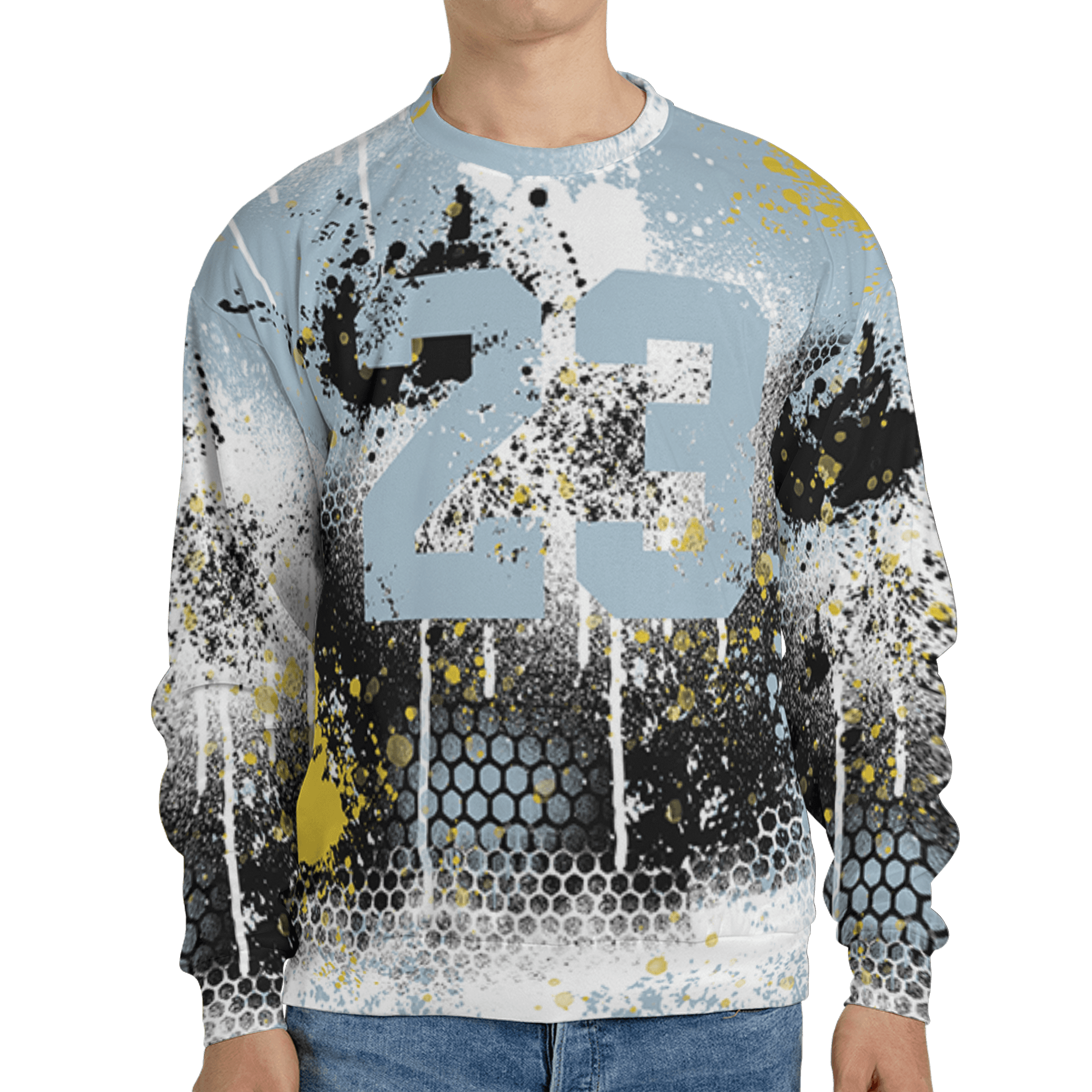 Blue Grey 13s Sweatshirt Match 23 Painted Graffiti 3D All-Over Print - NastyJamz