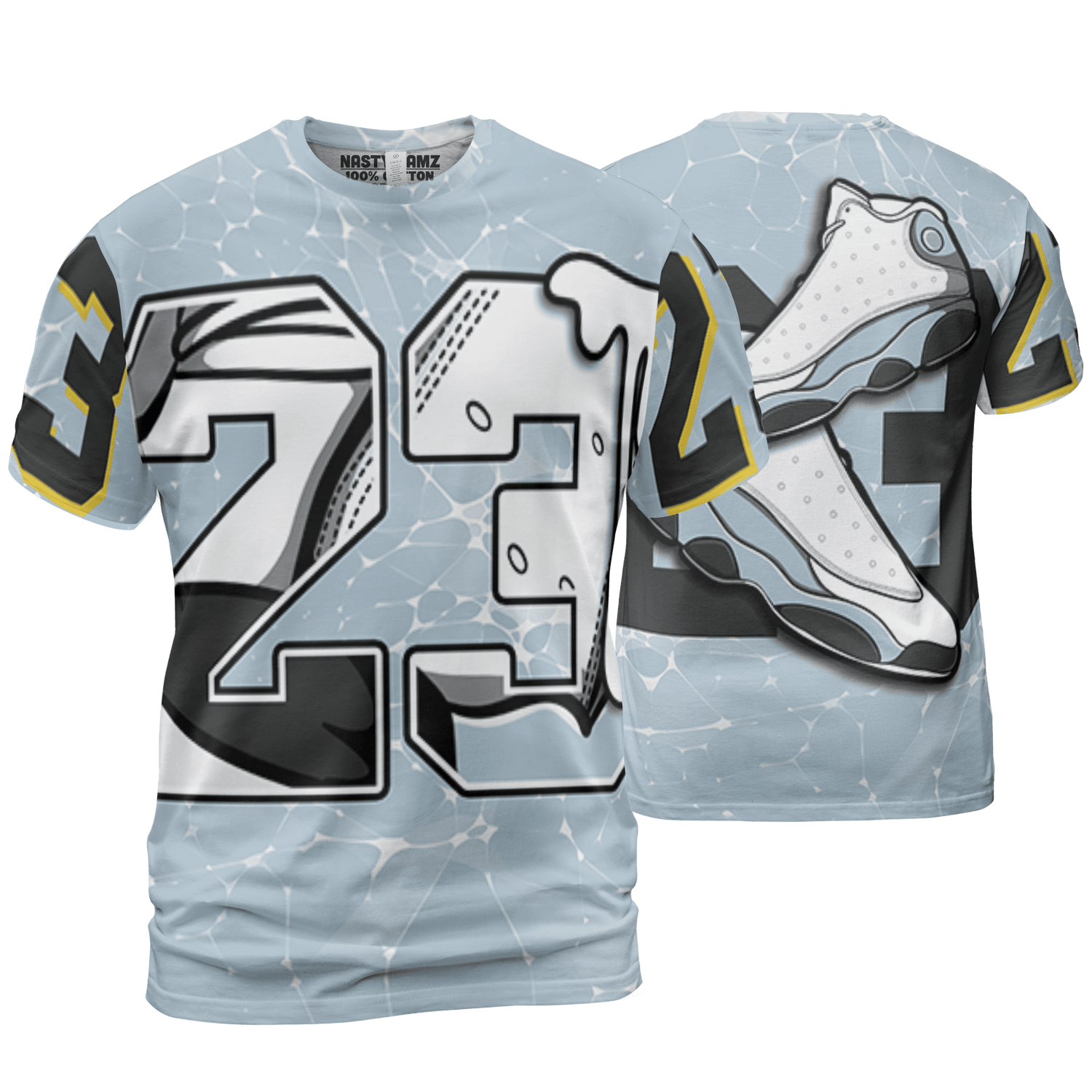 Blue Grey 13s T Shirt Match 23 Sneaker 3D All-Over Print - NastyJamz