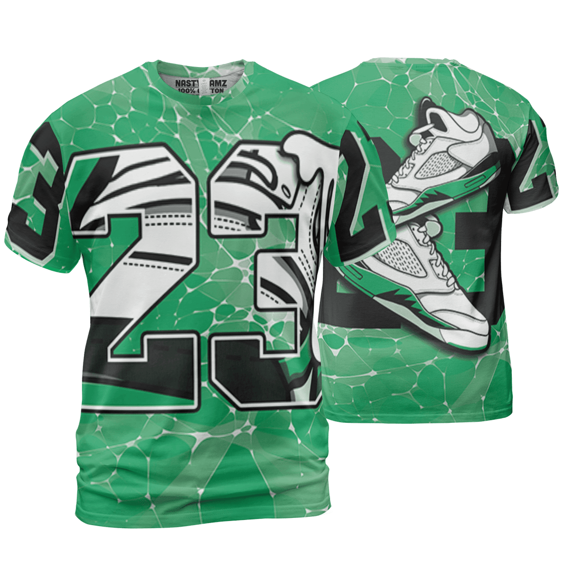 Lucky Green 5s T Shirt Match 23 Sneaker 3D All-Over Print - NastyJamz