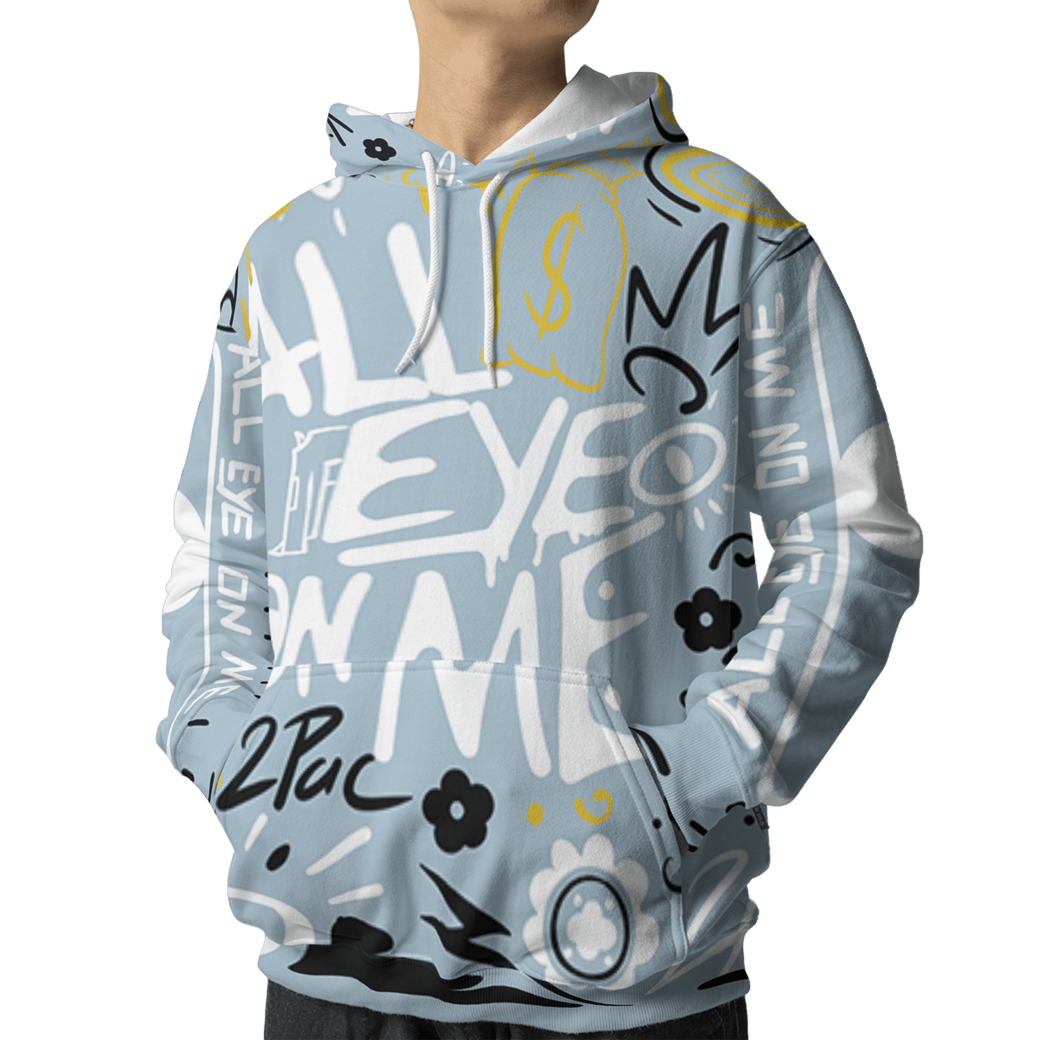 Blue Grey 13s Hoodie Match All Eye On Me 3D All-Over Print Doodle Eye - NastyJamz