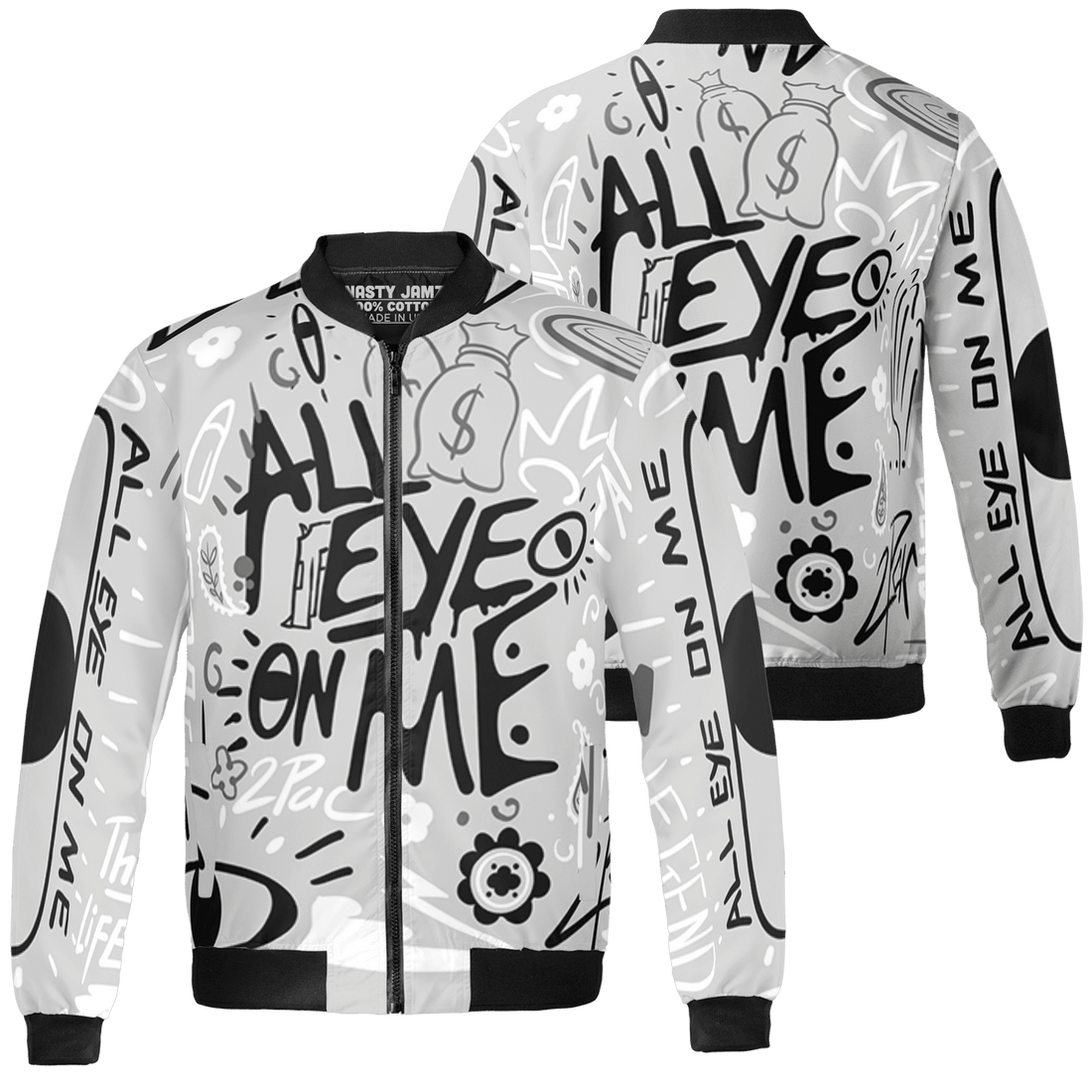 Retro High OG Black White 1s Jacket Match All Eye On Me 3D All-Over Print Doodle Eye - NastyJamz