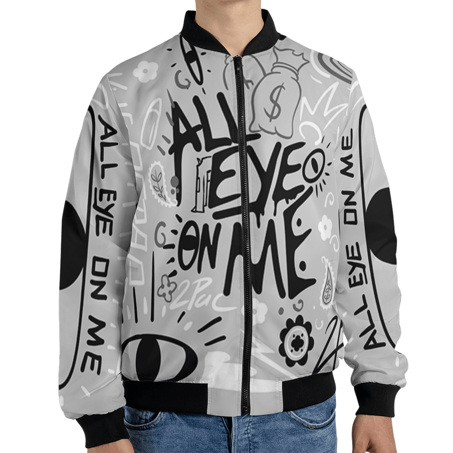 Retro High OG Black White 1s Jacket Match All Eye On Me 3D All-Over Print Doodle Eye - NastyJamz