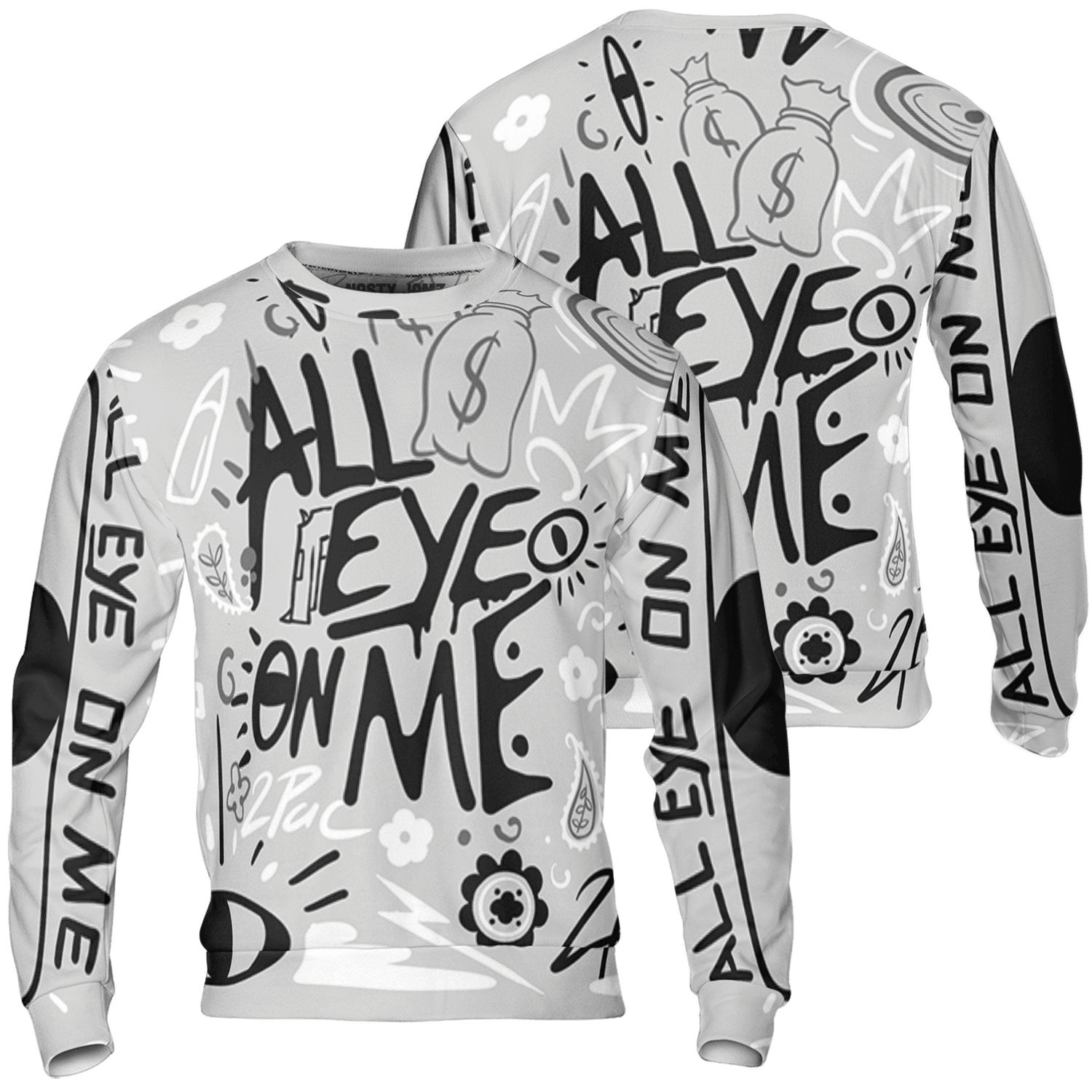 Retro High OG Black White 1s Sweatshirt Match All Eye On Me 3D All-Over Print Doodle Eye - NastyJamz