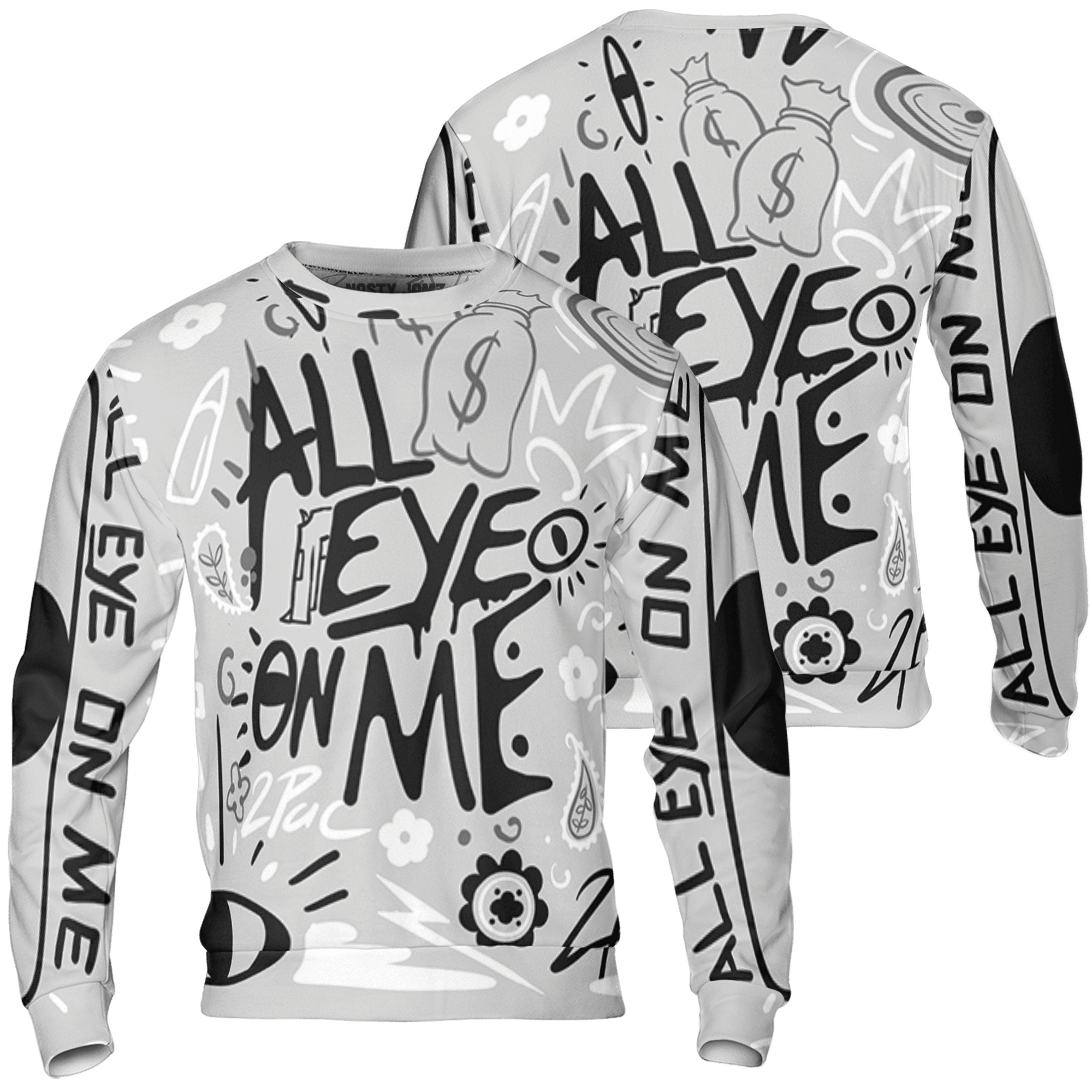 Retro High OG Black White 1s Sweatshirt Match All Eye On Me 3D All-Over Print Doodle Eye - NastyJamz