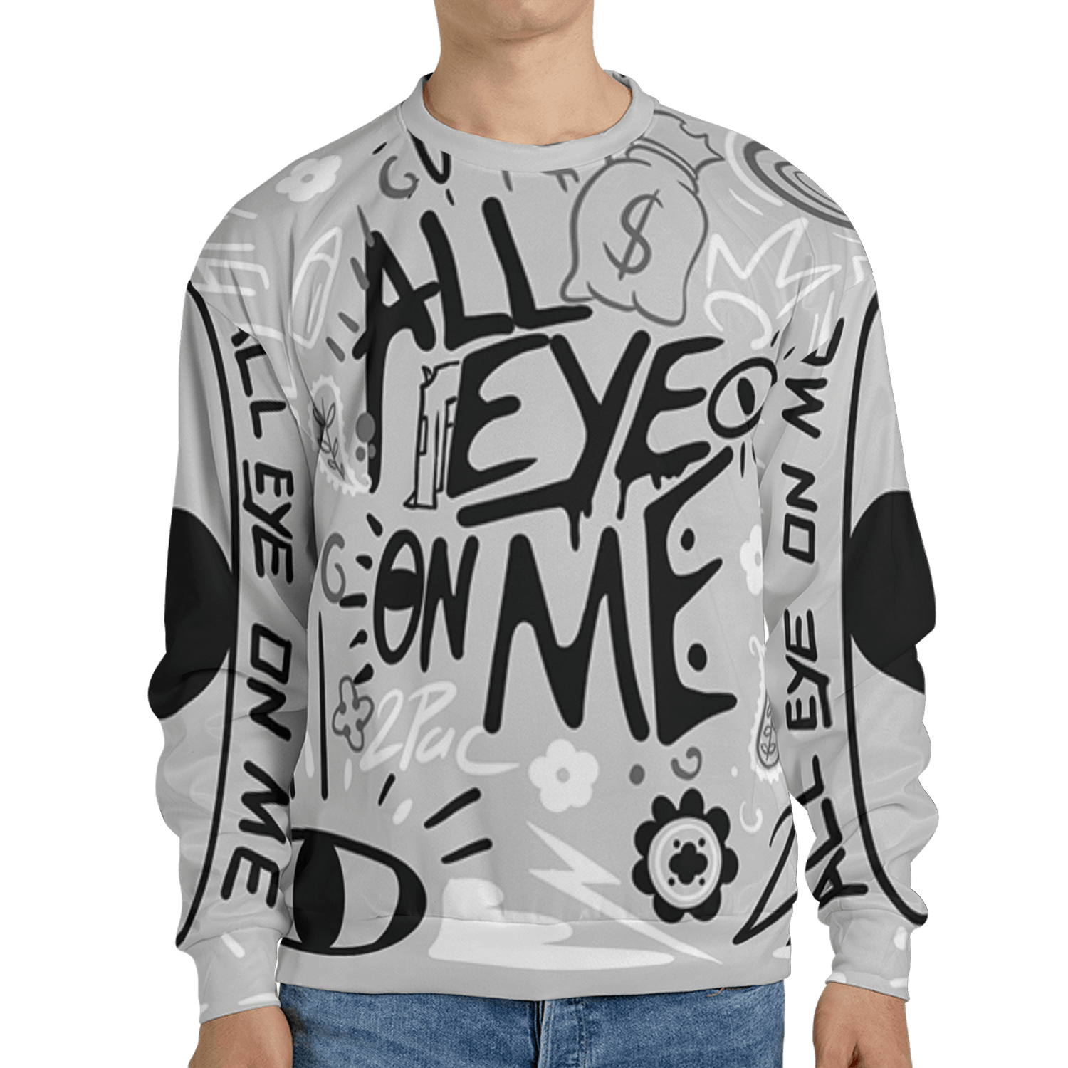 Retro High OG Black White 1s Sweatshirt Match All Eye On Me 3D All-Over Print Doodle Eye - NastyJamz