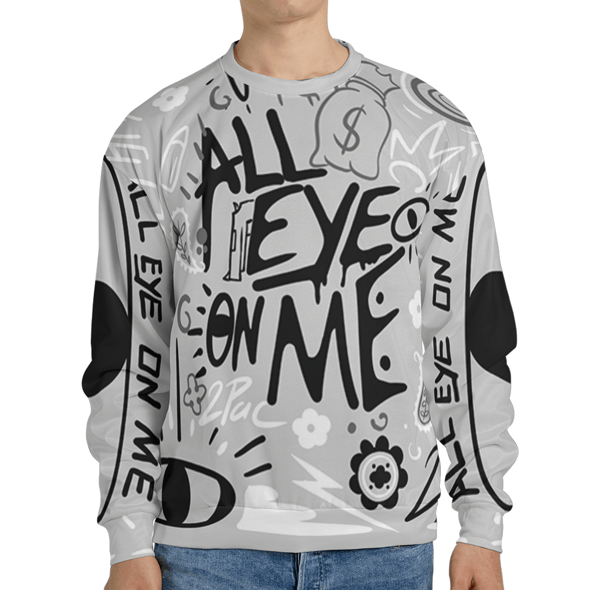 Retro High OG Black White 1s Sweatshirt Match All Eye On Me 3D All-Over Print Doodle Eye - NastyJamz